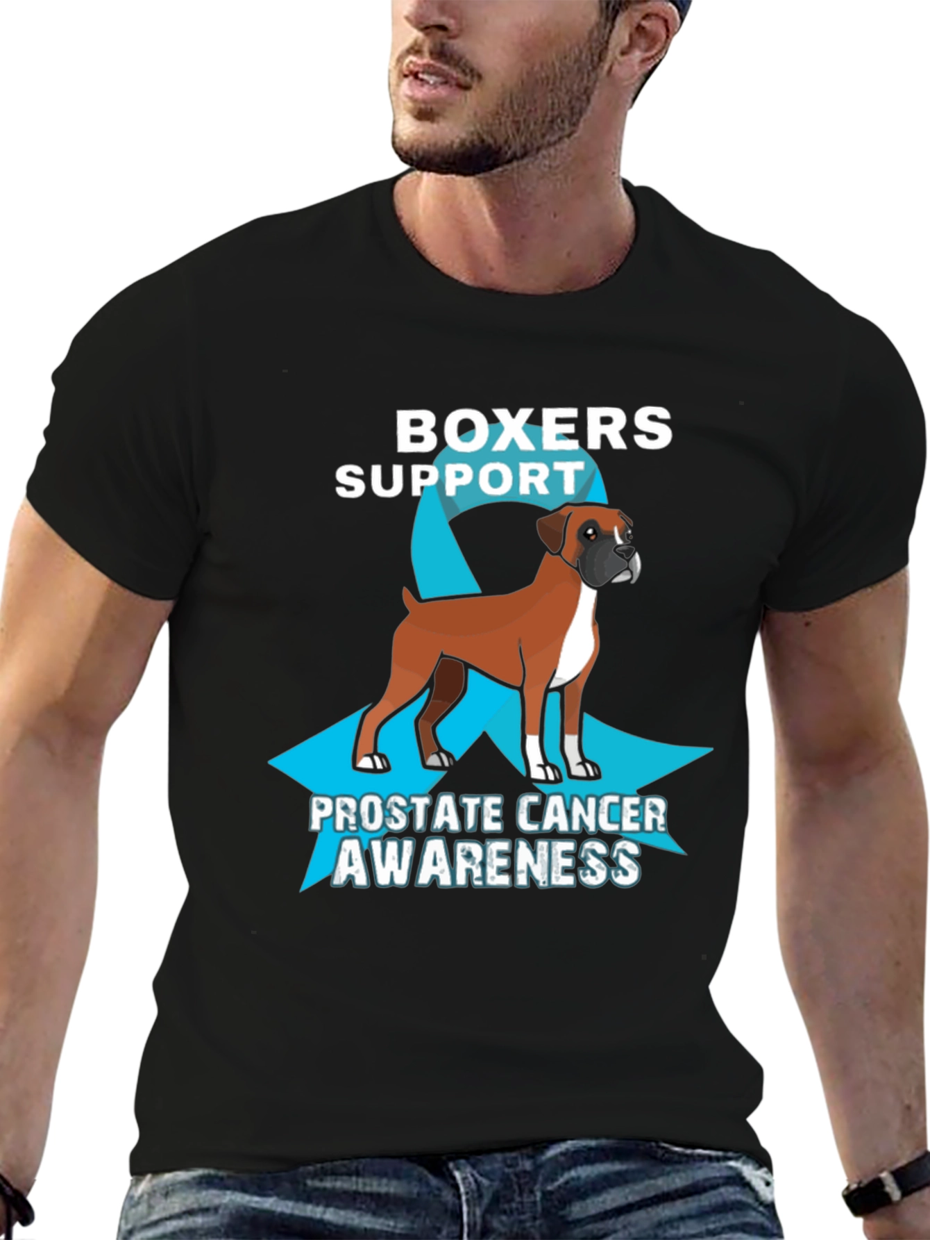 Black Boxers Support Prostate Cancer Awareness Graphic Tee view 6