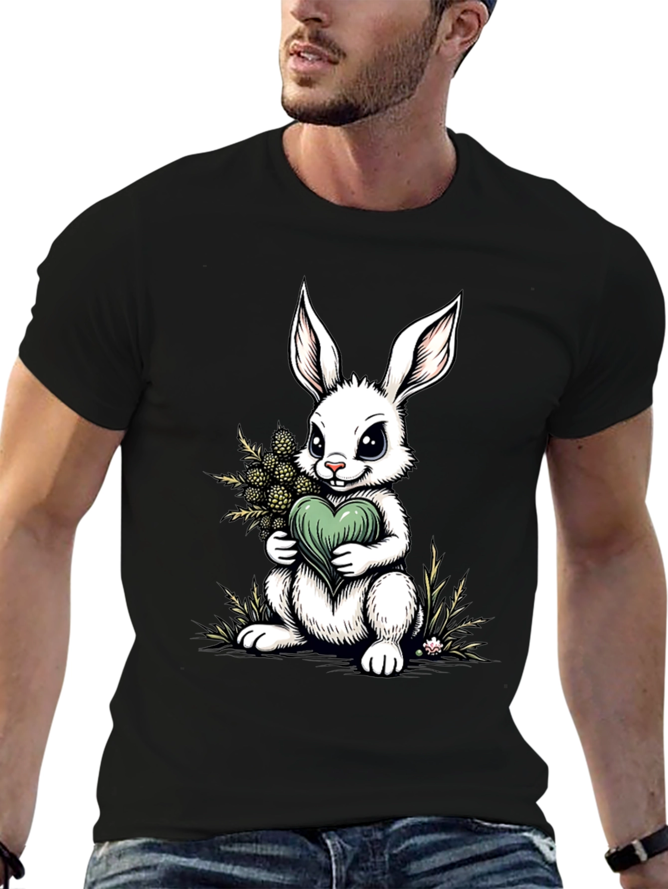 Black Bunny Heart Graphic Tee - Cute Rabbit Shirt view 6
