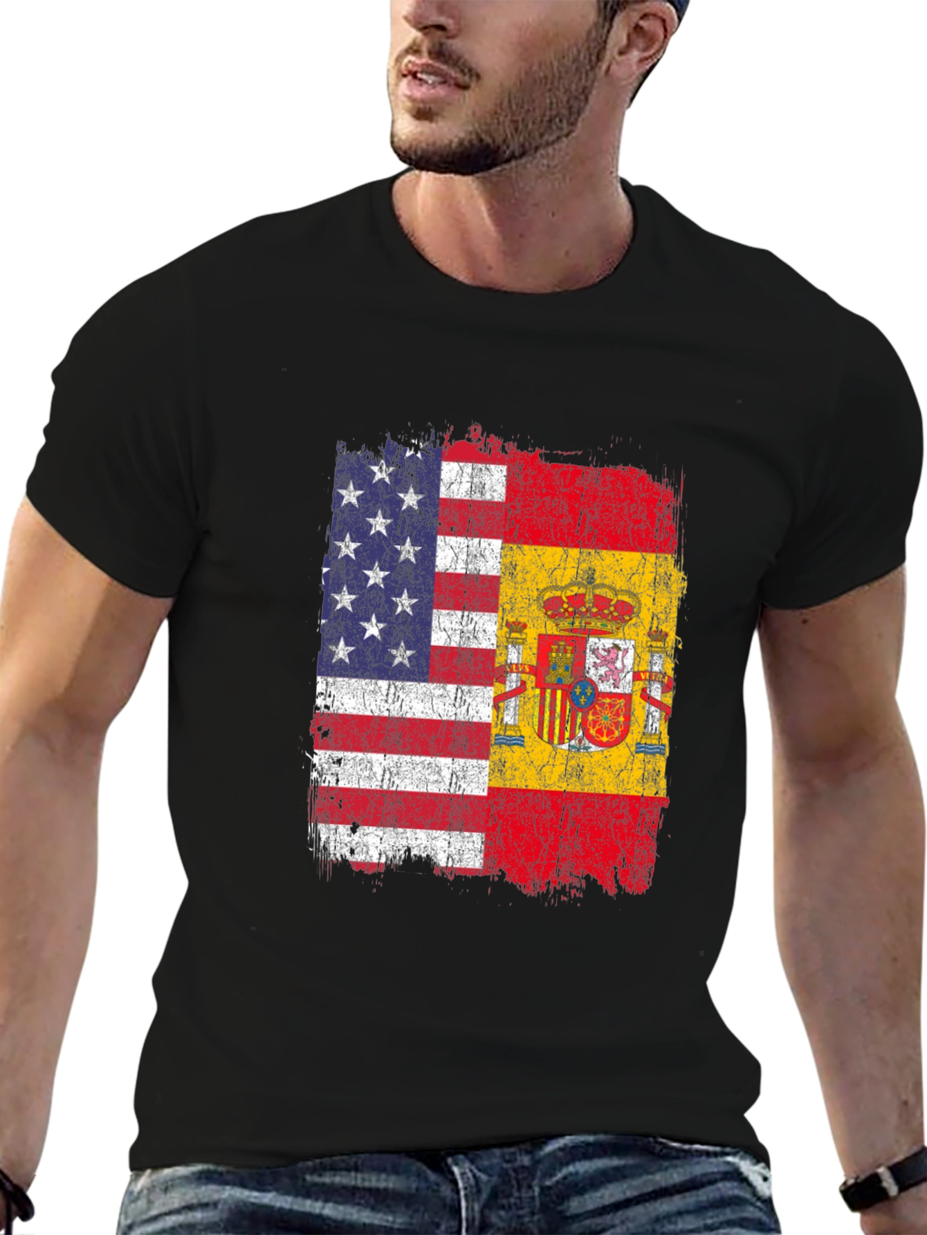 Black USA & Spain Flag T-Shirt - Dual Heritage Tee view 6