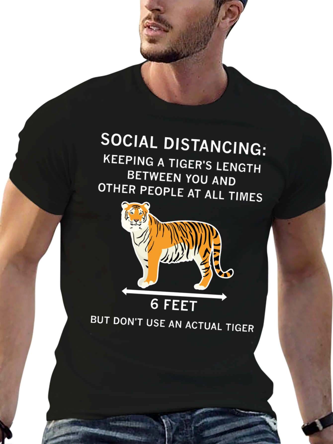Black Social Distancing Tiger Length T-Shirt view 6