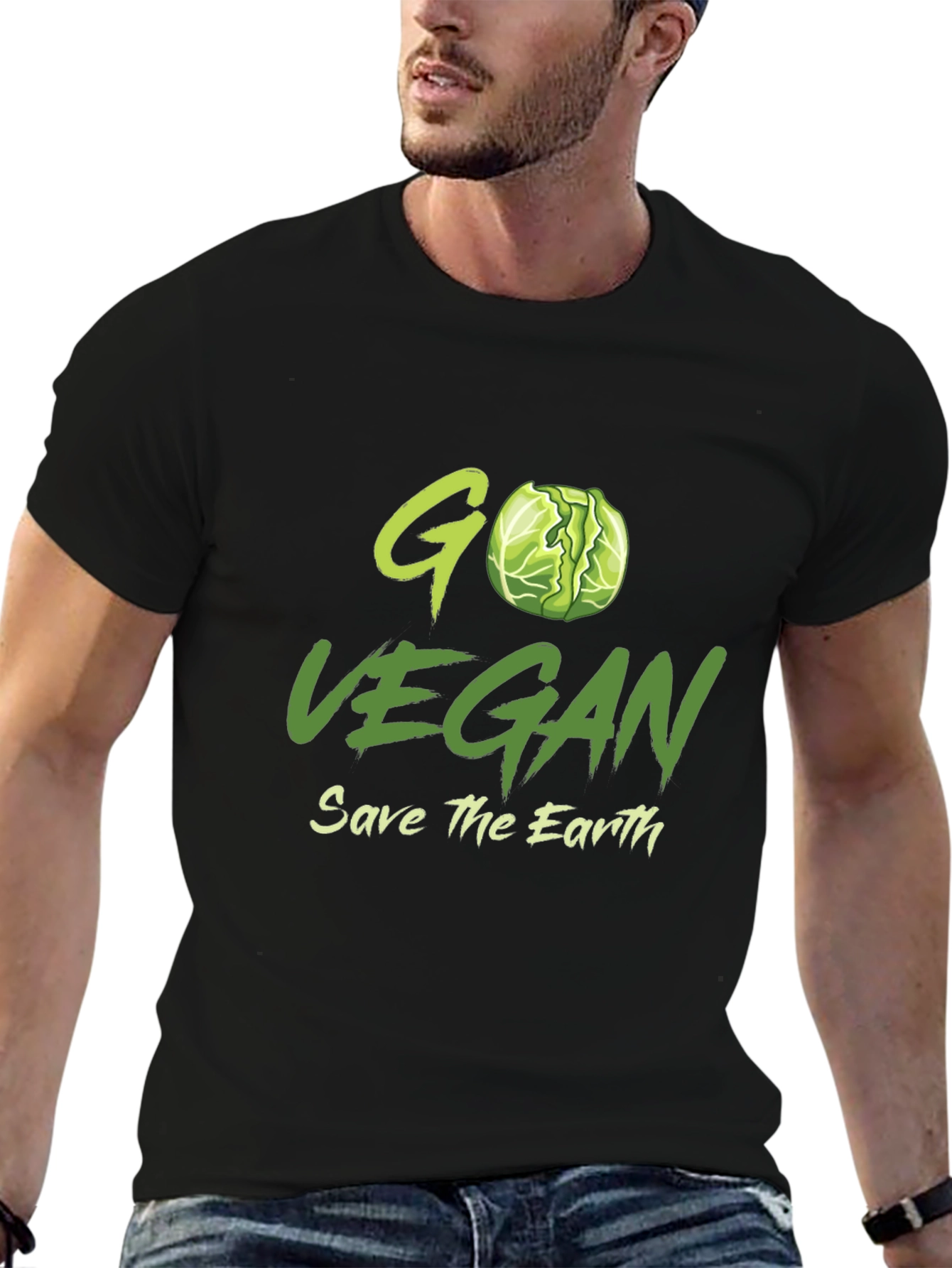 Black Go Vegan T-Shirt - Save the Earth Tee view 6