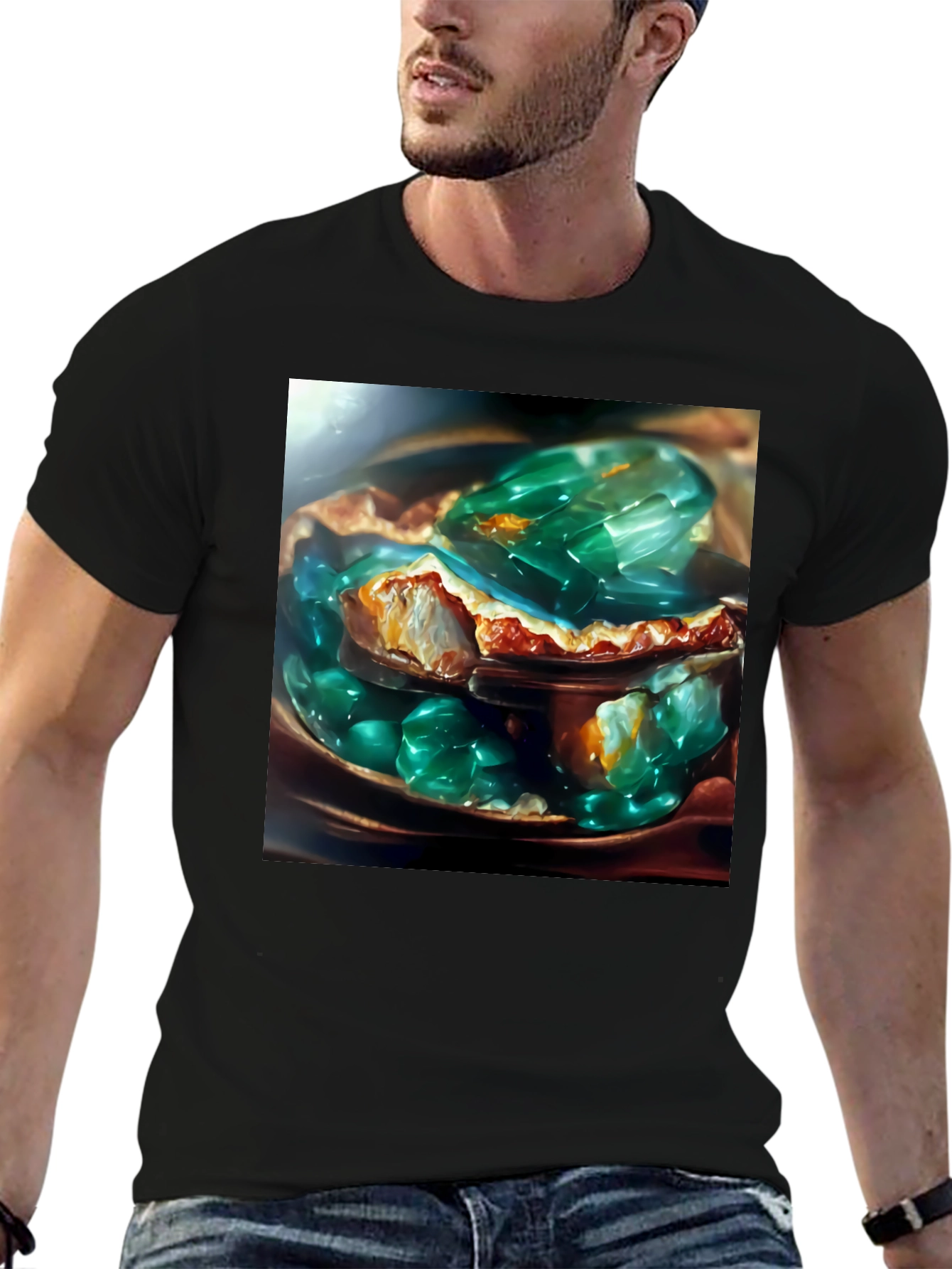 Black Emerald Jelly Pie Graphic Tee - Novelty Dessert T-Shirt view 6
