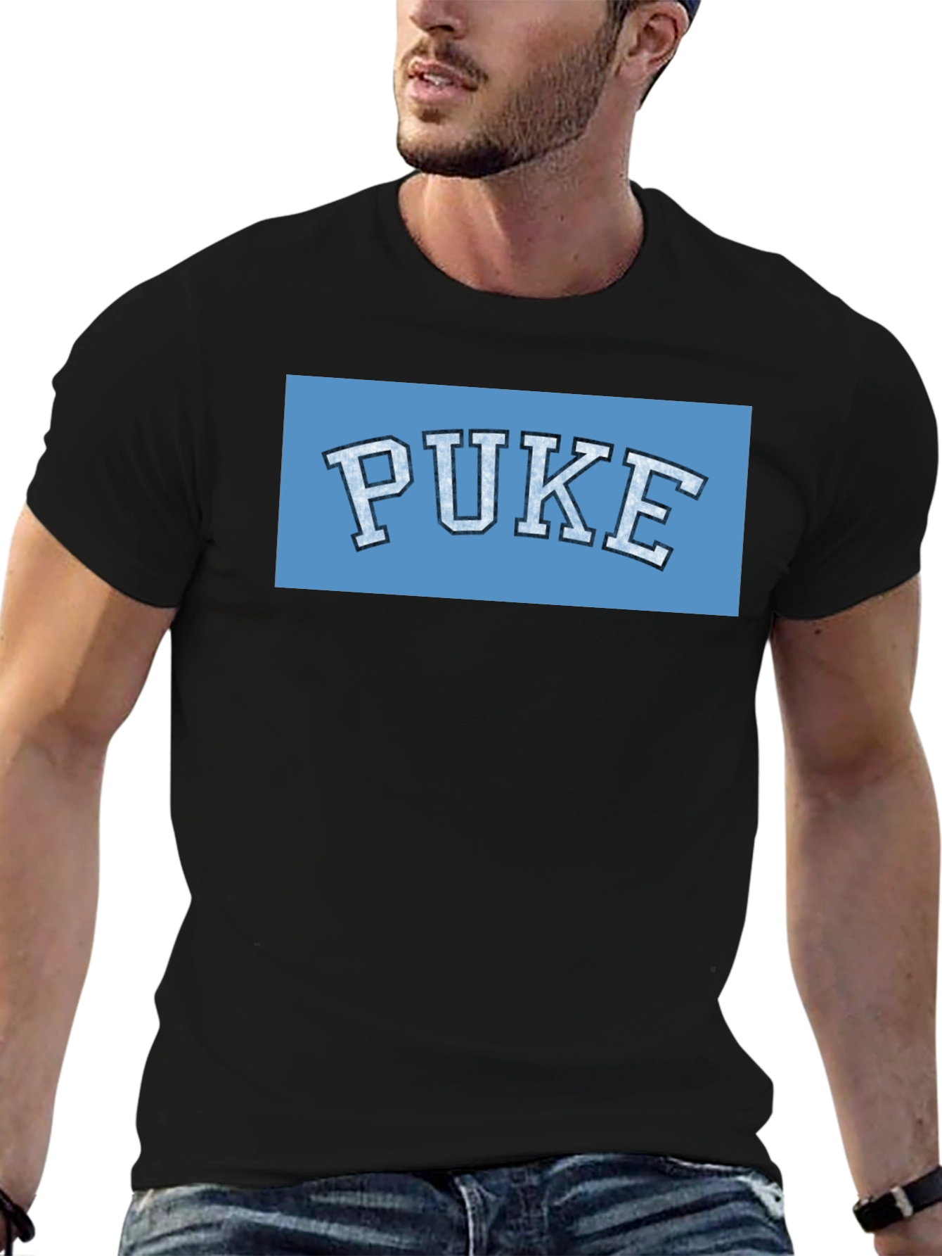 Black PUKE Graphic T-Shirt - College Humor Tee view 6