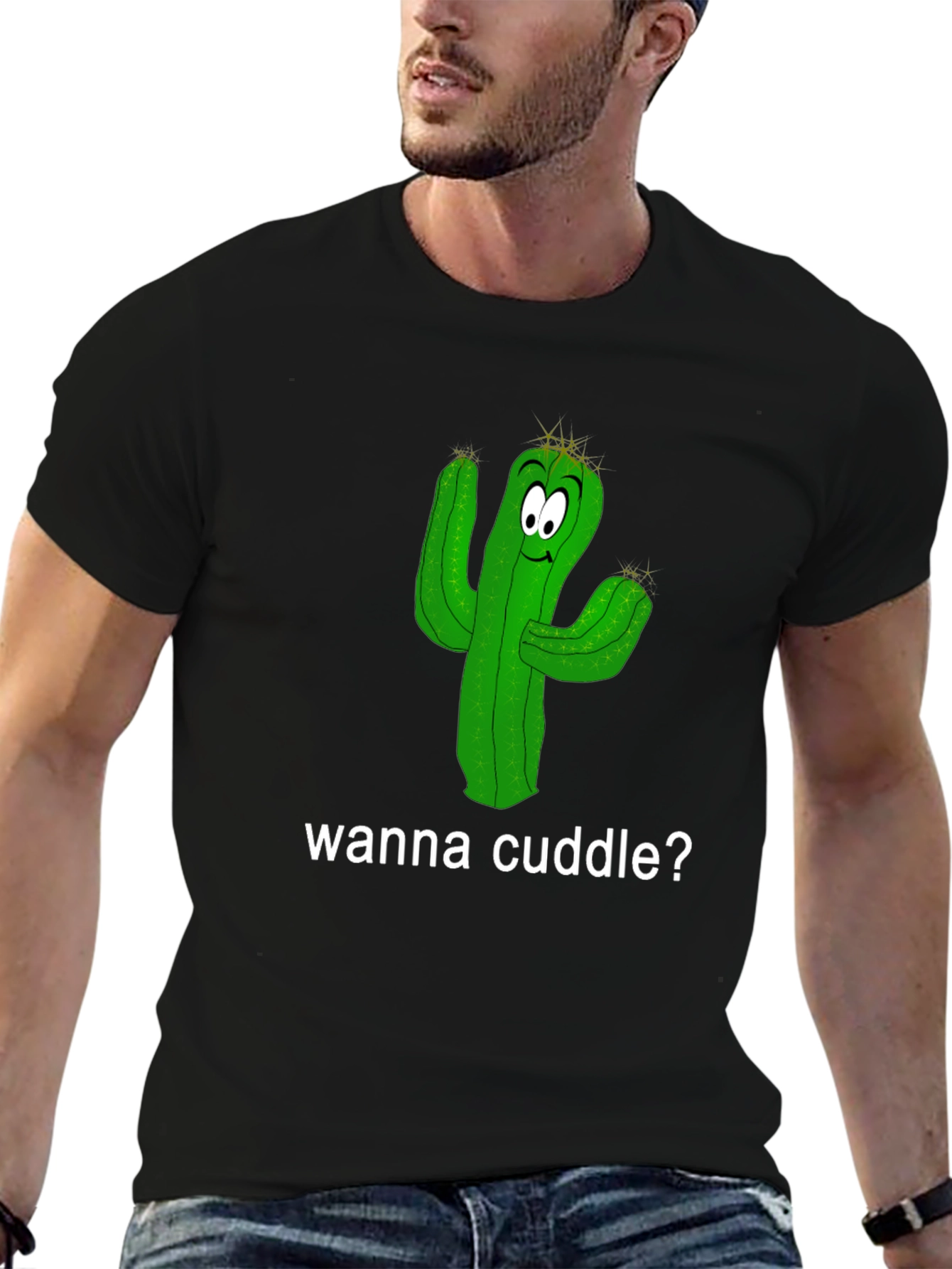 Black Cuddle Cactus T-Shirt - Funny Graphic Tee view 6