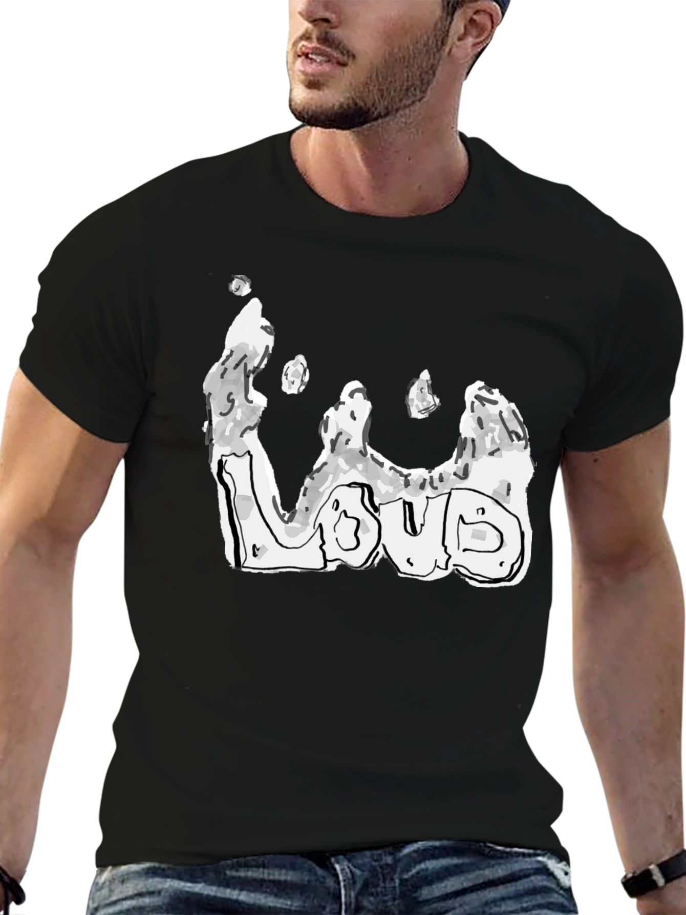 Black Men's Black "Loud" Graphic Tee view 6