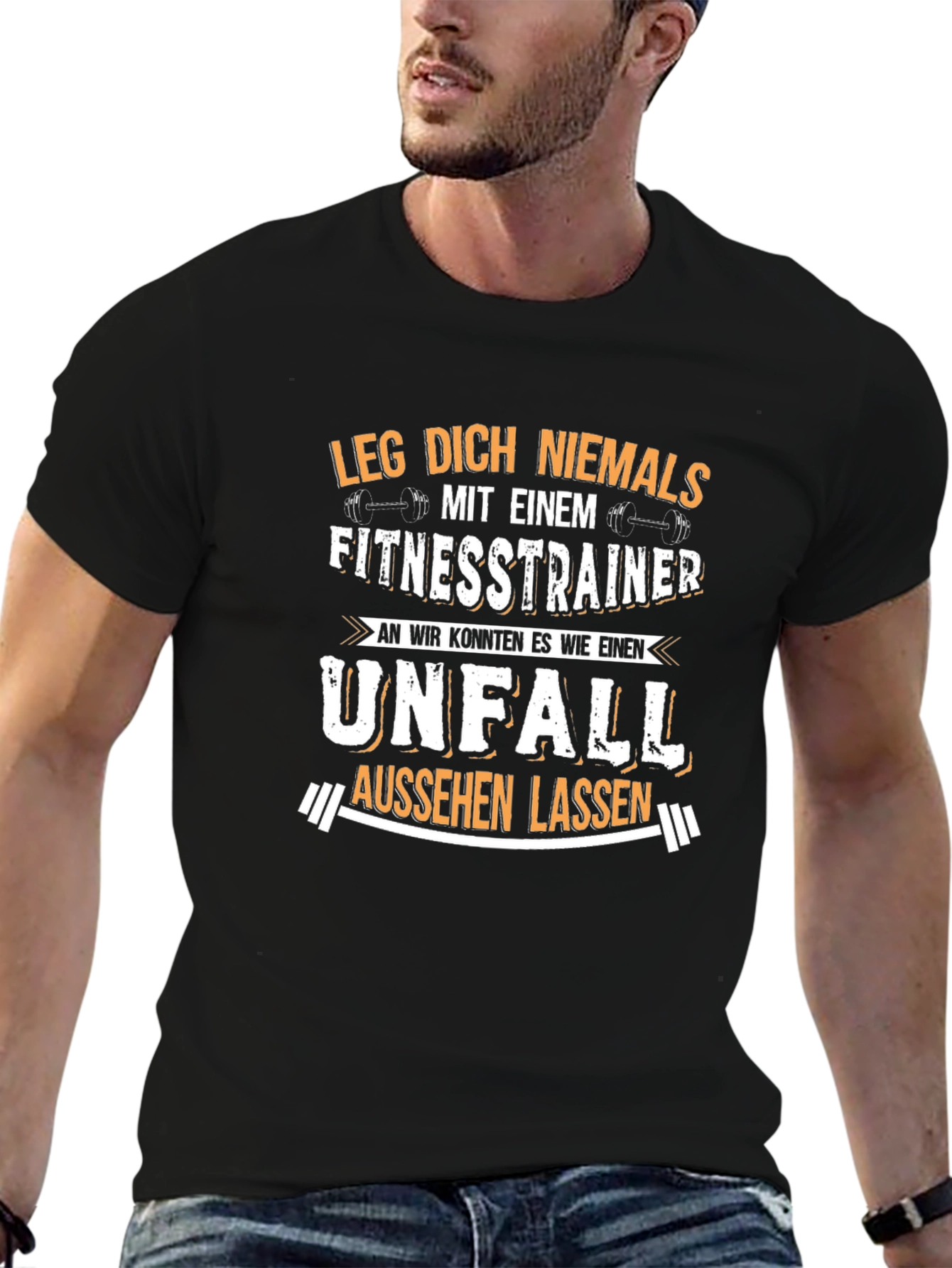 Black Fitness Trainer Novelty Graphic T-Shirt view 6
