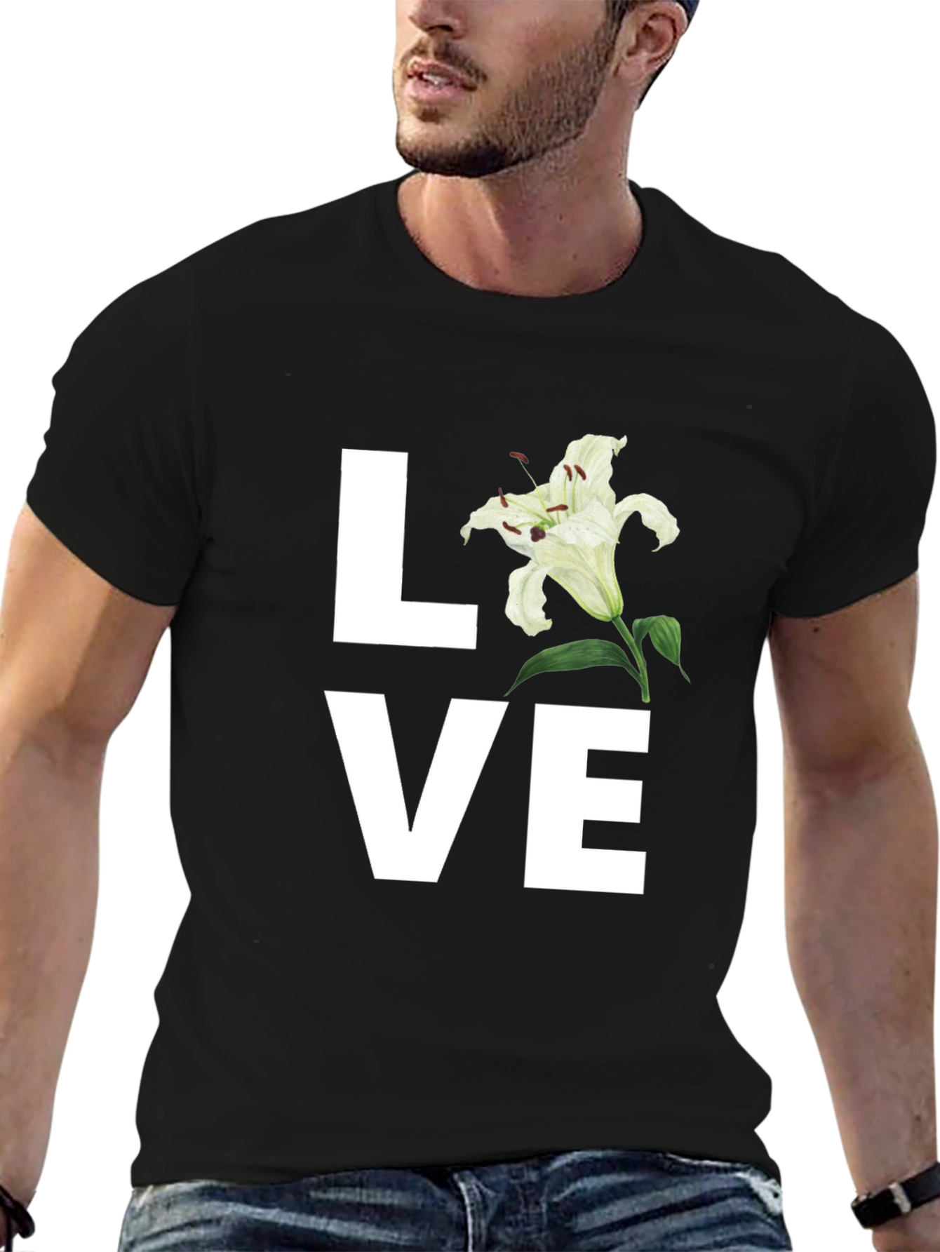 Black Floral LOVE Graphic T-Shirt - Stylish Unisex Tee view 6