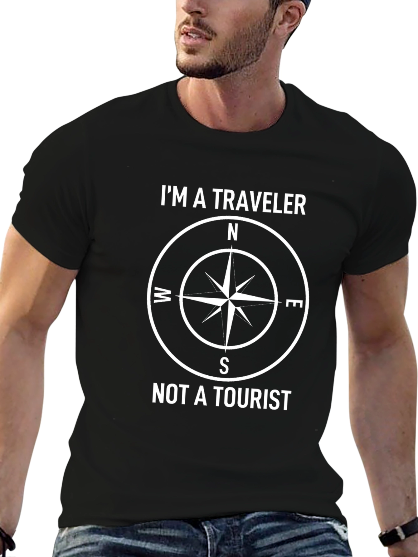 Black I'm A Traveler Compass Graphic T-Shirt view 6