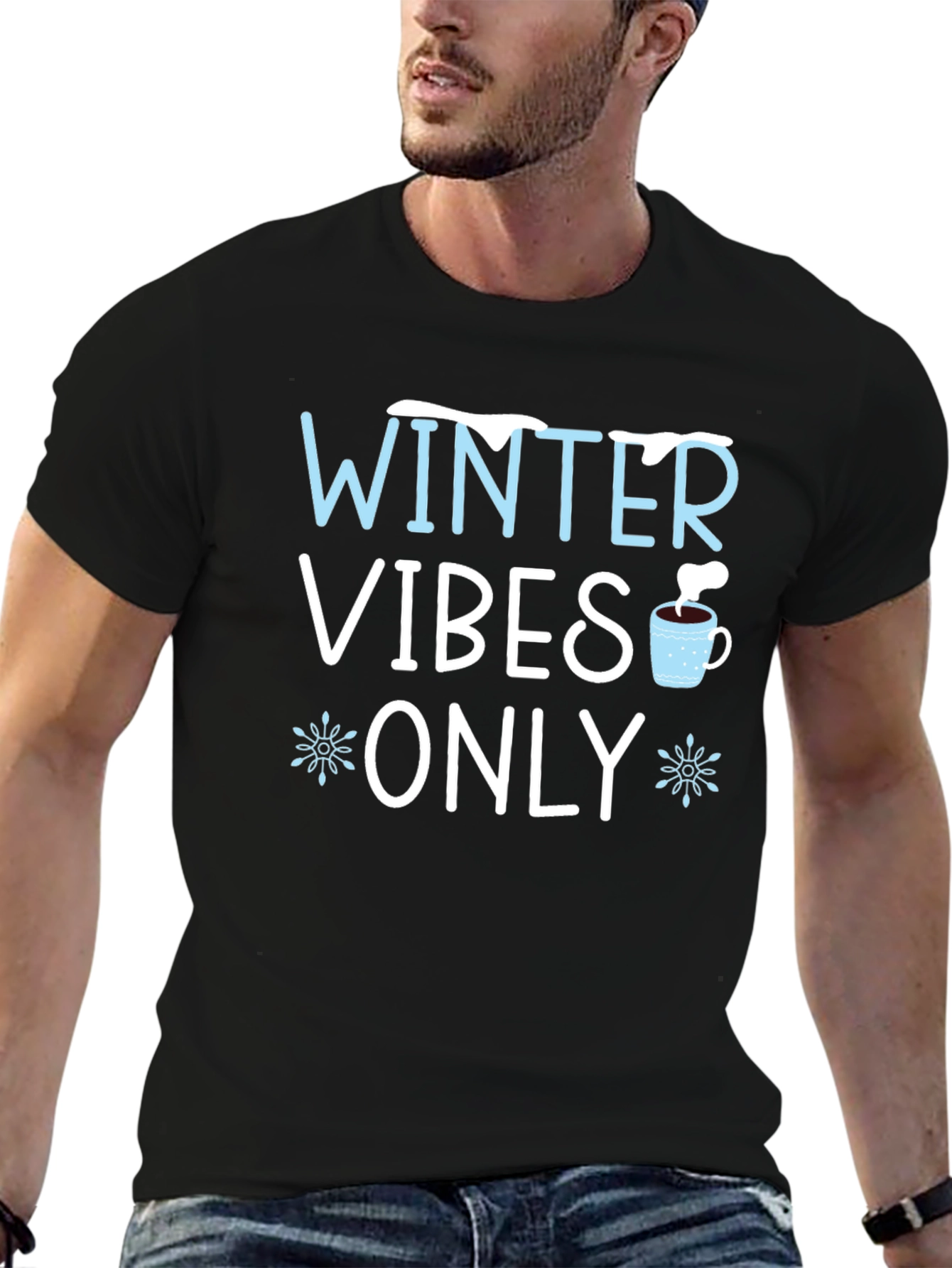 Black Winter Vibes Only Graphic T-Shirt view 6