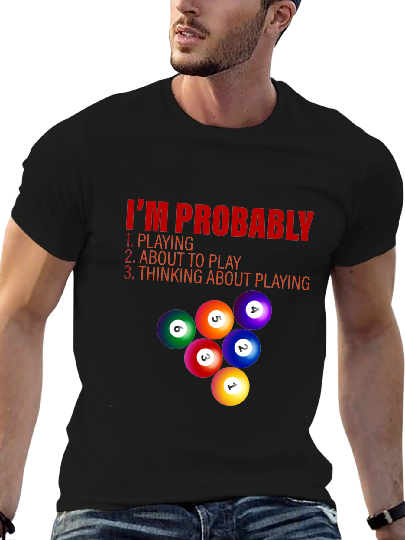 Black Billiard Player T-Shirt - I'm Probably Playing view 6