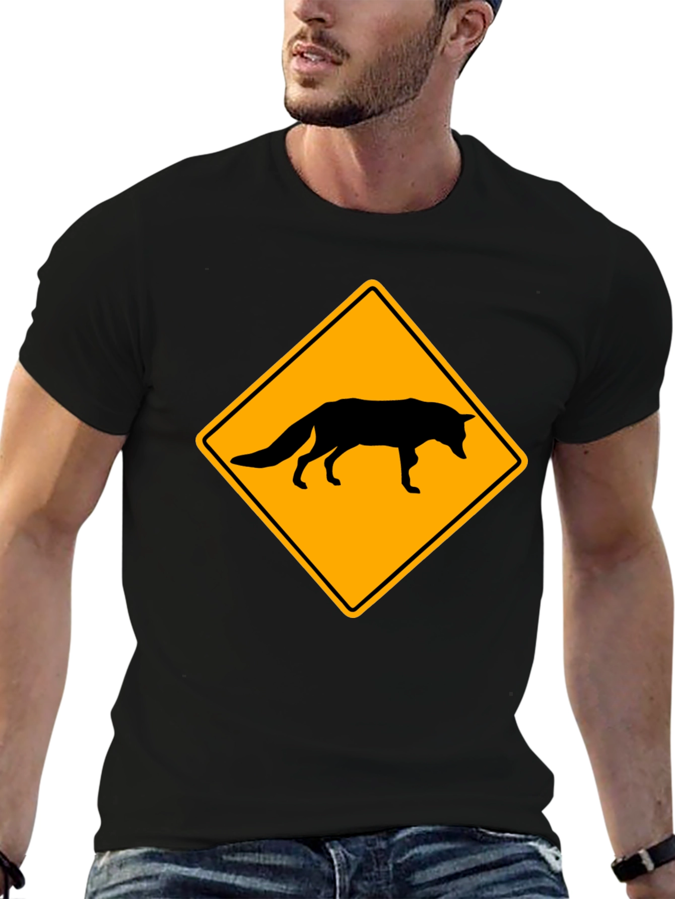 Black Fox Crossing T-Shirt - Black Crew Neck Tee view 6