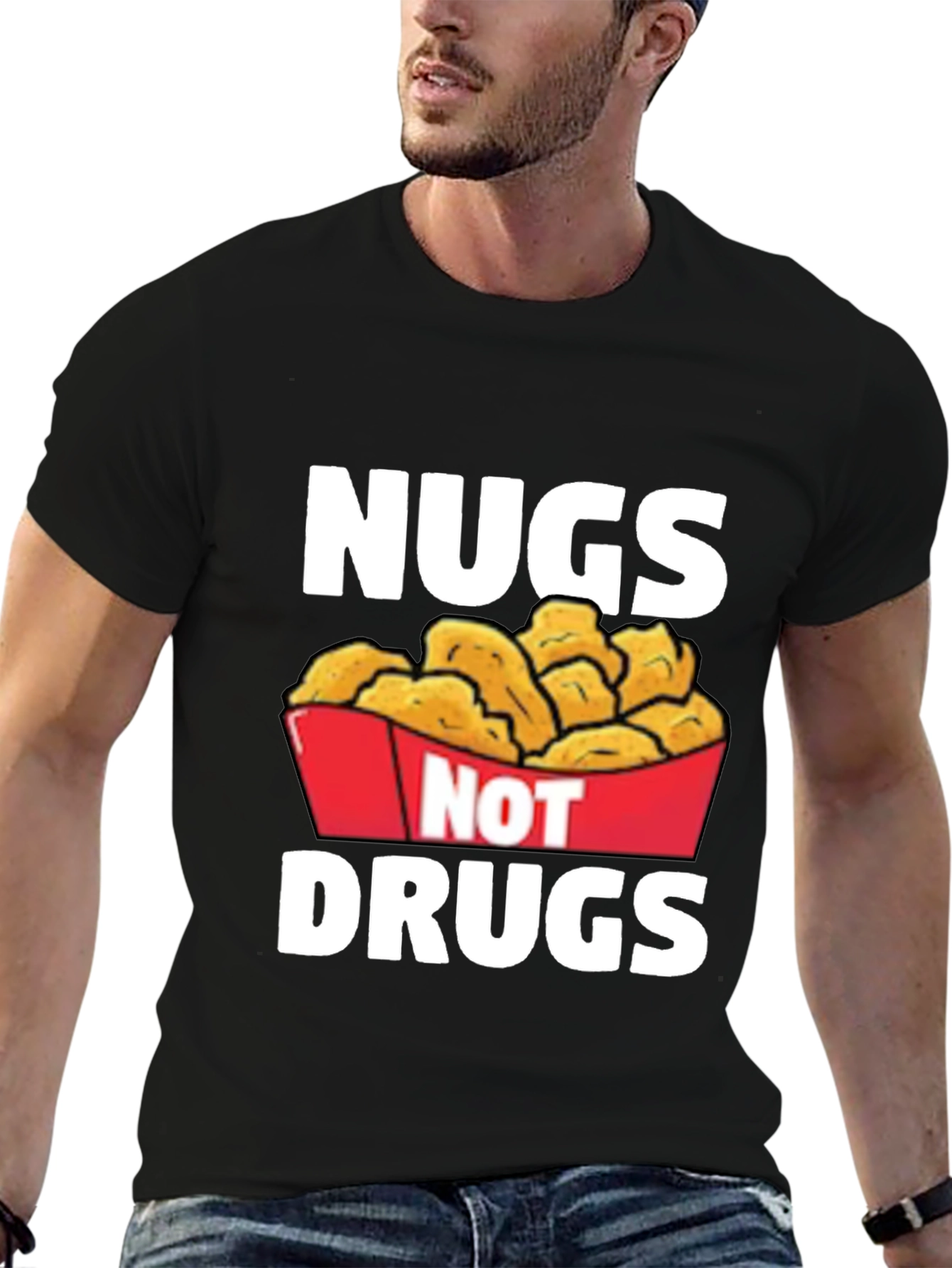 Black Nugs Not Drugs Graphic T-Shirt - Funny Foodie Tee view 6