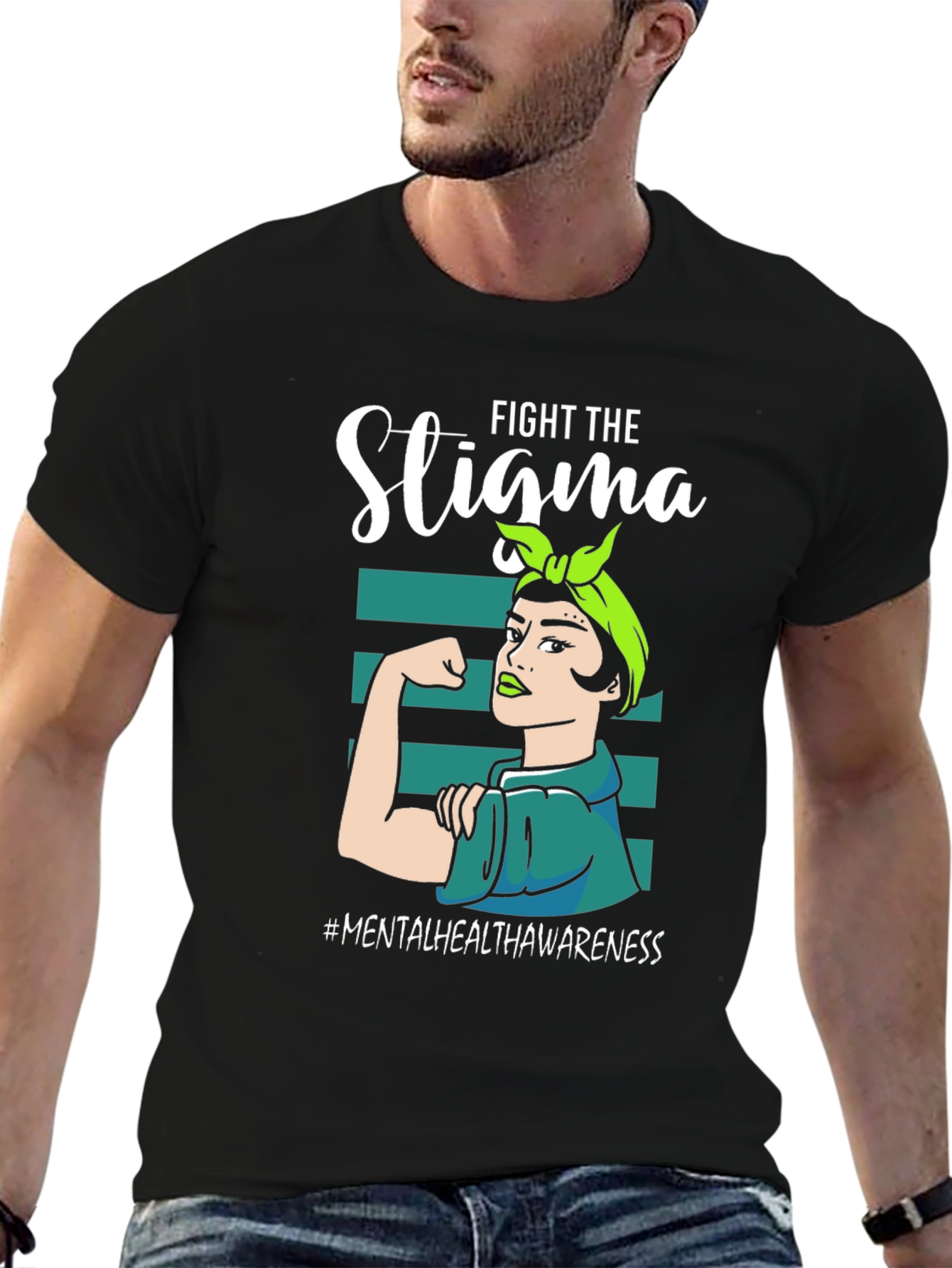 Black Fight the Stigma Mental Health Awareness T-Shirt view 6