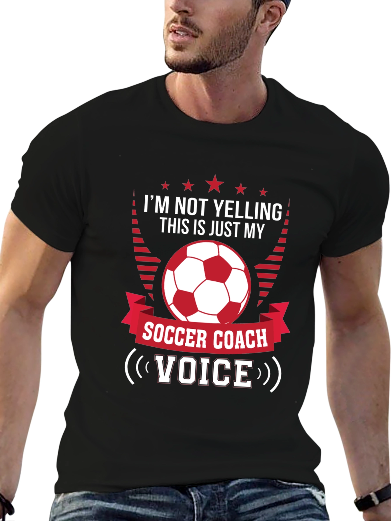 Black Soccer Coach Voice T-Shirt - Funny Sports Tee view 6