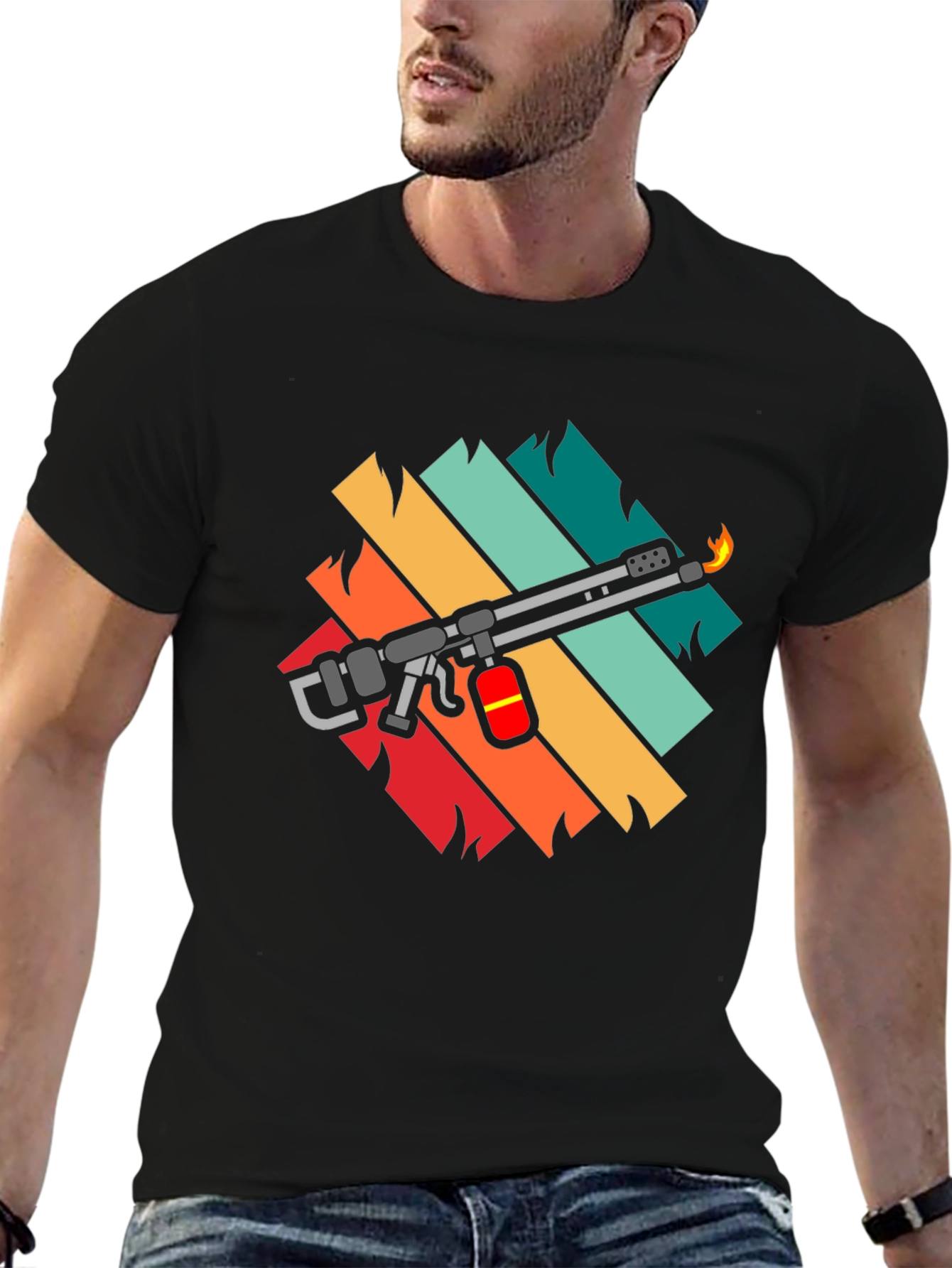 Black Retro Blowtorch Tee - Cool Fire Tool Graphic T-Shirt view 6