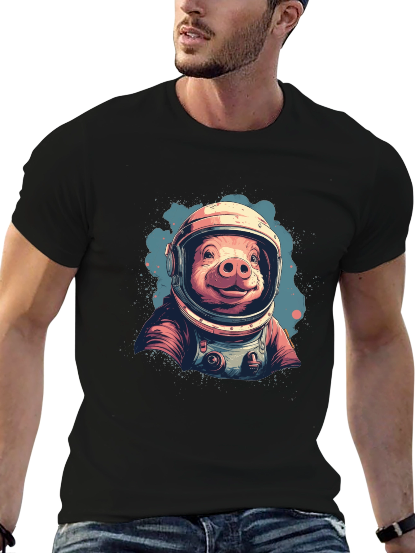 Black Astronaut Pig T-Shirt - Space Hog Tee view 6