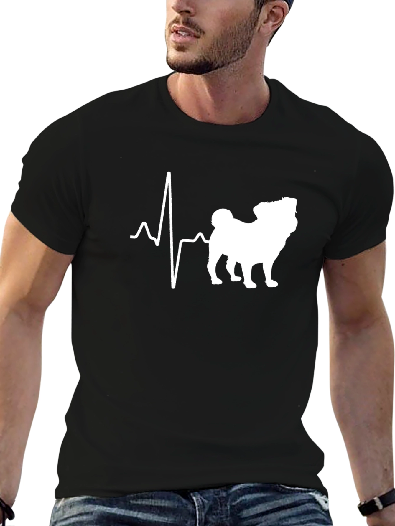Black Pug Heartbeat T-Shirt - Black view 6