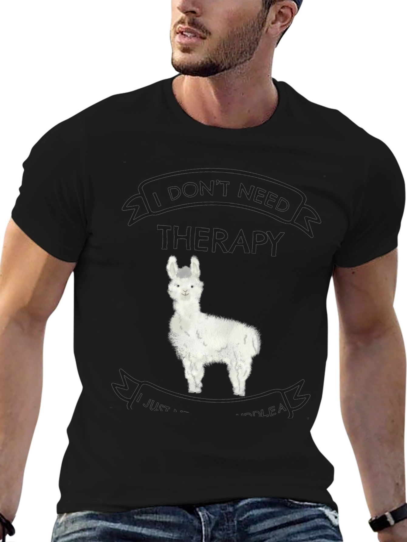 Black Alpaca Therapy T-Shirt - Funny Llama Graphic Tee view 6