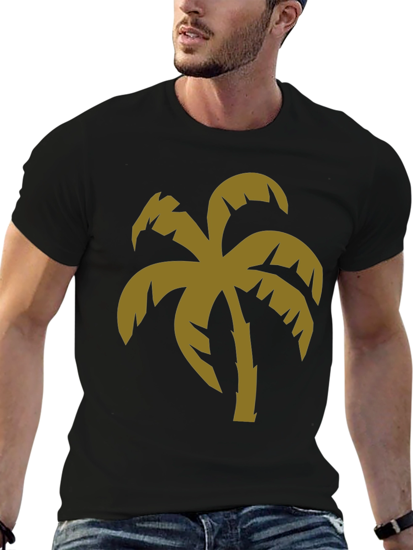 Black Tropical Palm Tree Graphic Black T-Shirt view 6