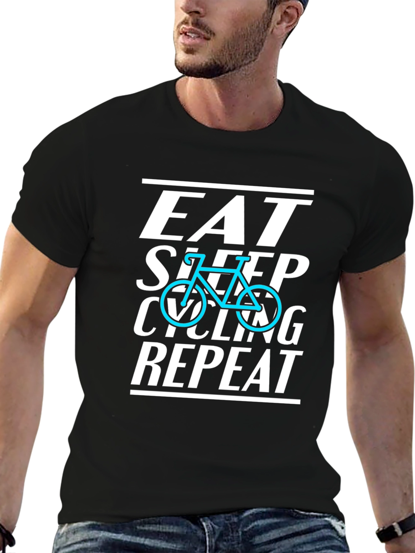 Black Eat Sleep Cycling Repeat Black T-Shirt view 6