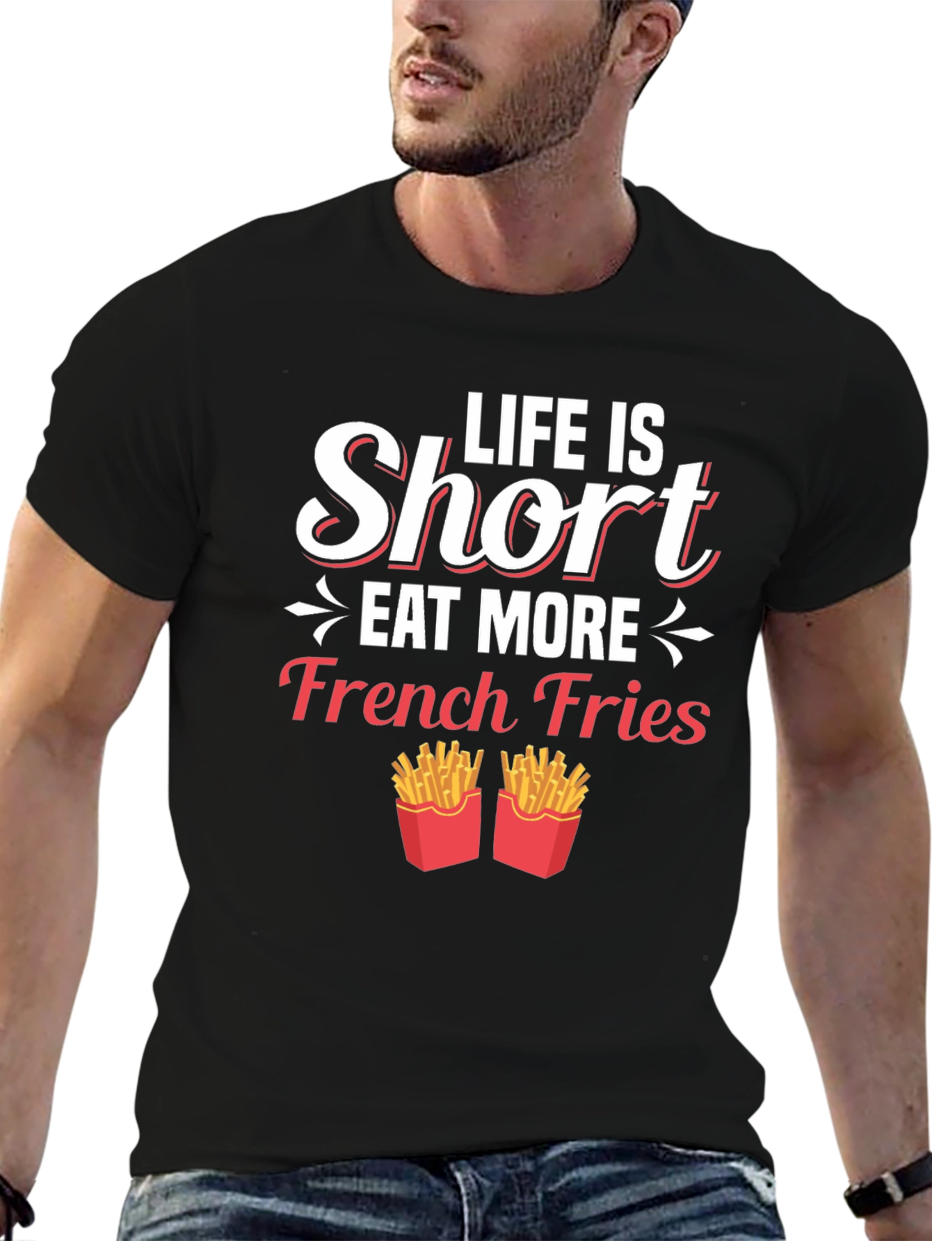 Black Life is Short Eat More French Fries Graphic T-Shirt view 6