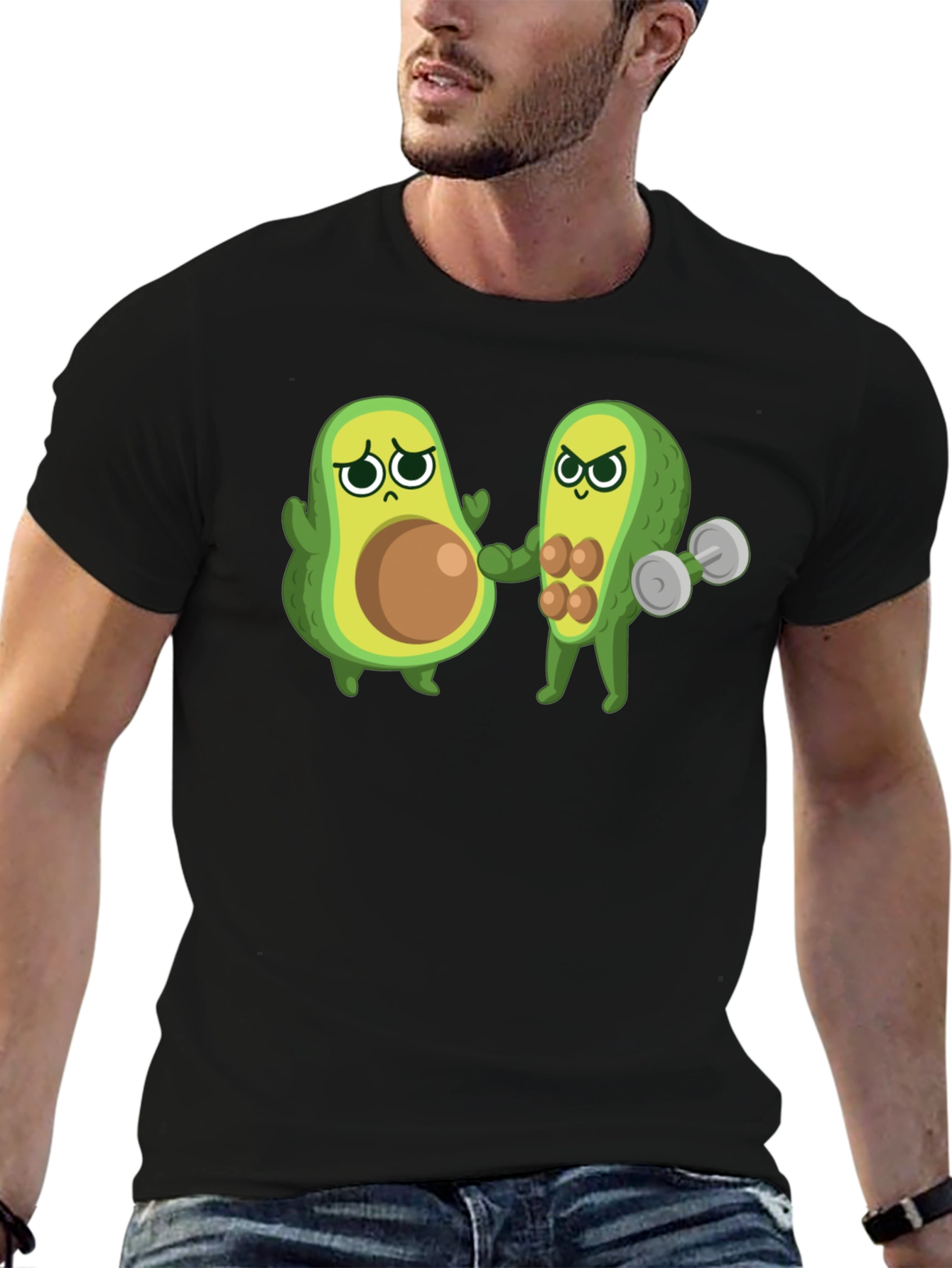Black Funny Avocado Gym T-Shirt - Black view 6