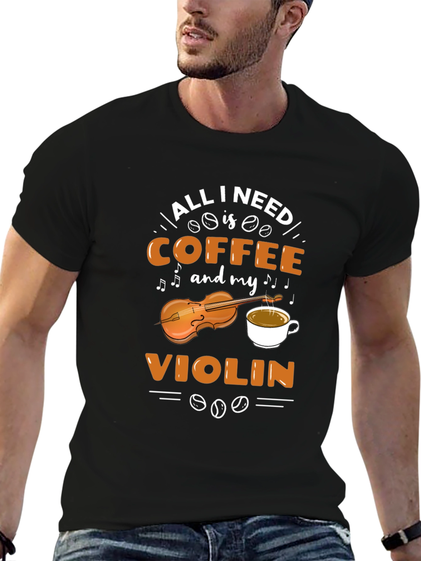 Black Coffee & Violin Graphic Tee - Music Lover Shirt view 6