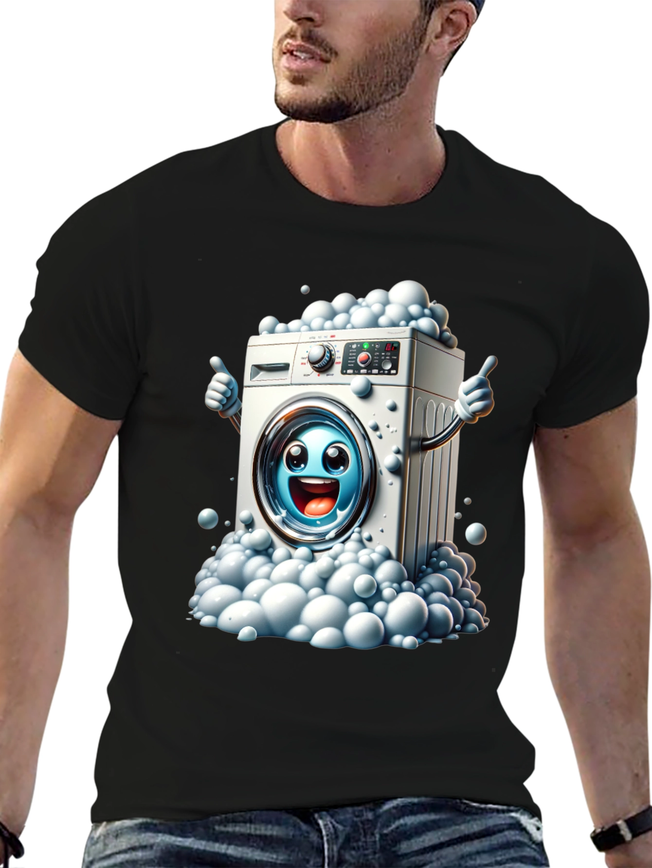 Black Funny Washing Machine Graphic Tee view 6