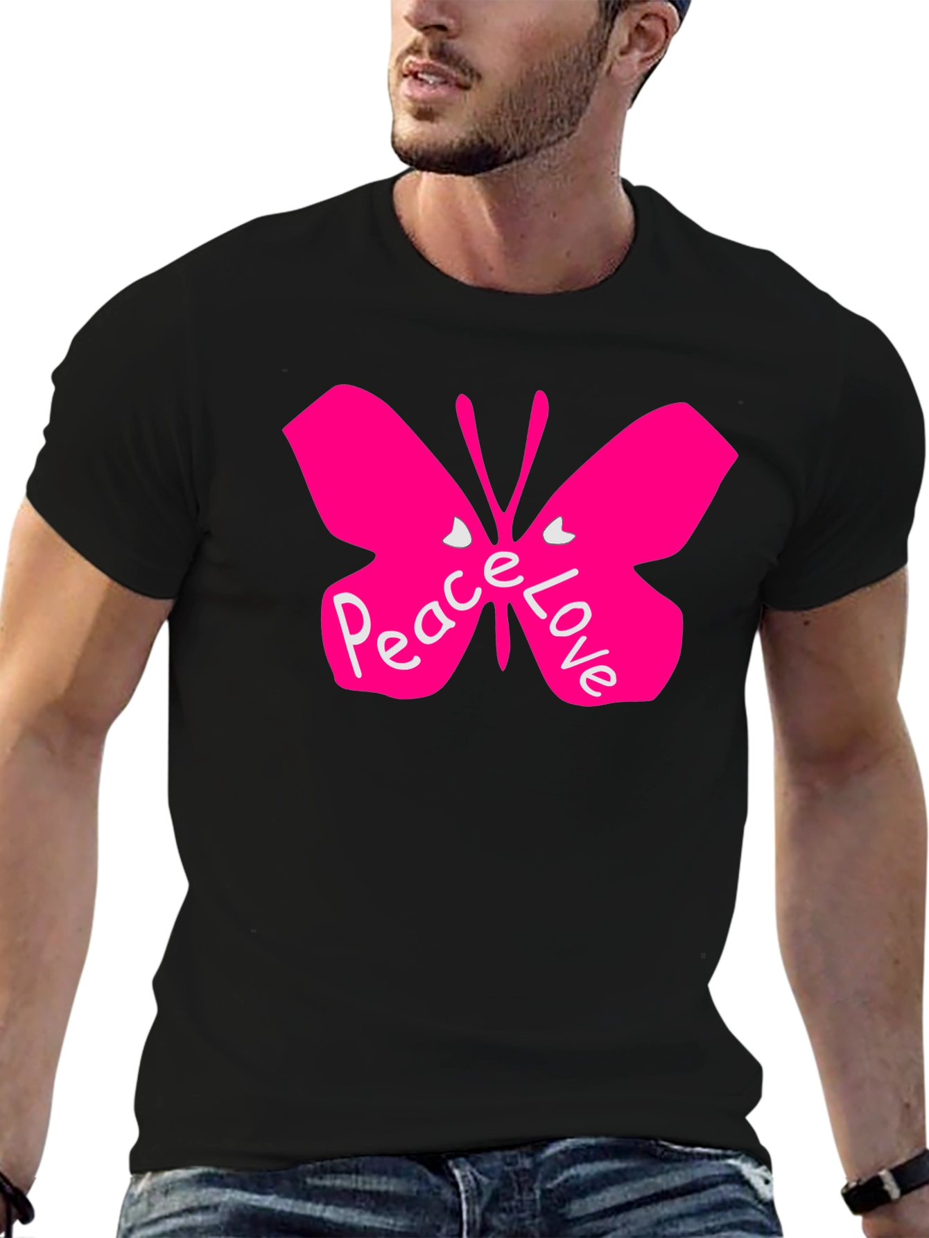 Black Peace Love Butterfly Black T-Shirt view 6
