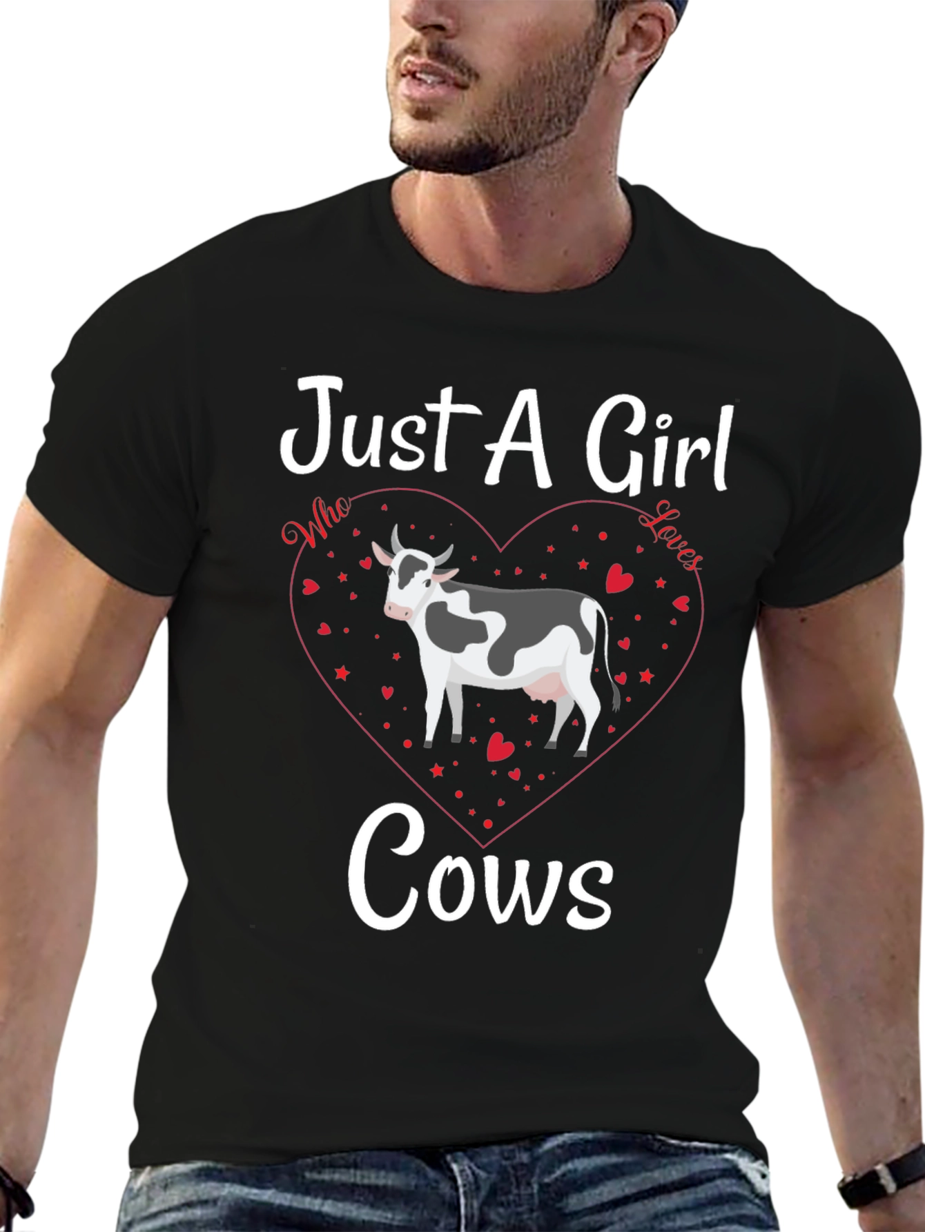Black Just A Girl Who Loves Cows Graphic Tee view 6