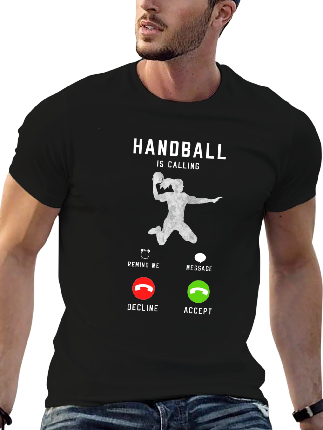 Black Handball is Calling T-Shirt - Funny Sport Design view 6