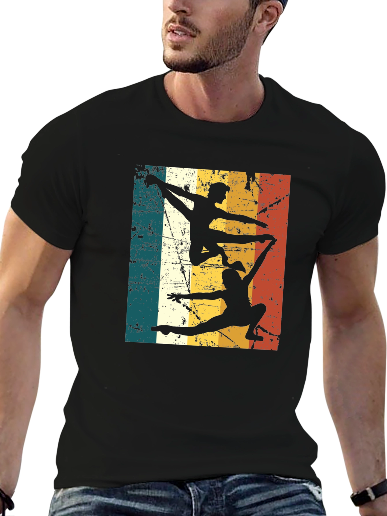 Black Retro Gymnastics Silhouette T-Shirt view 6