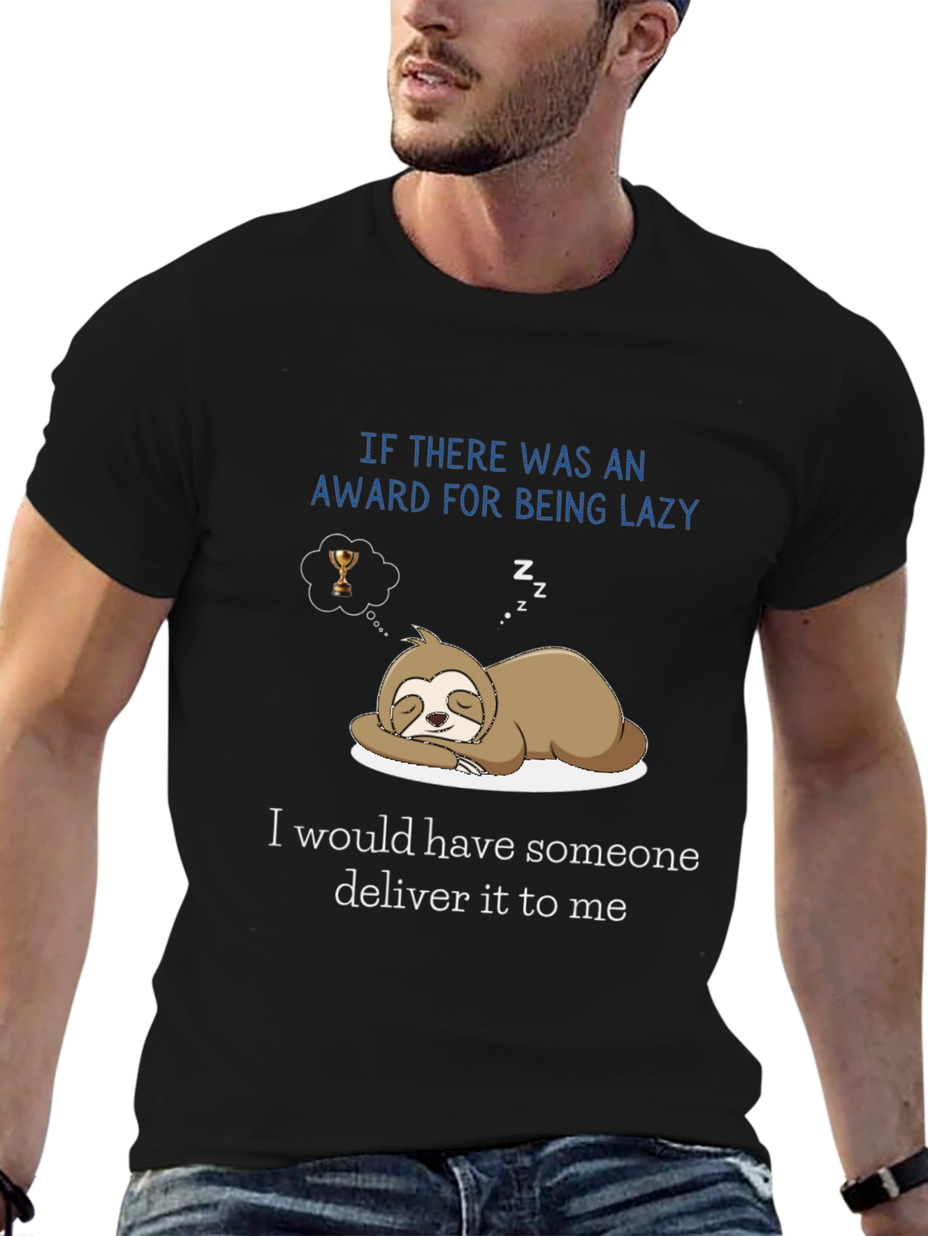 Black Lazy Sloth Award Delivery T-Shirt view 6