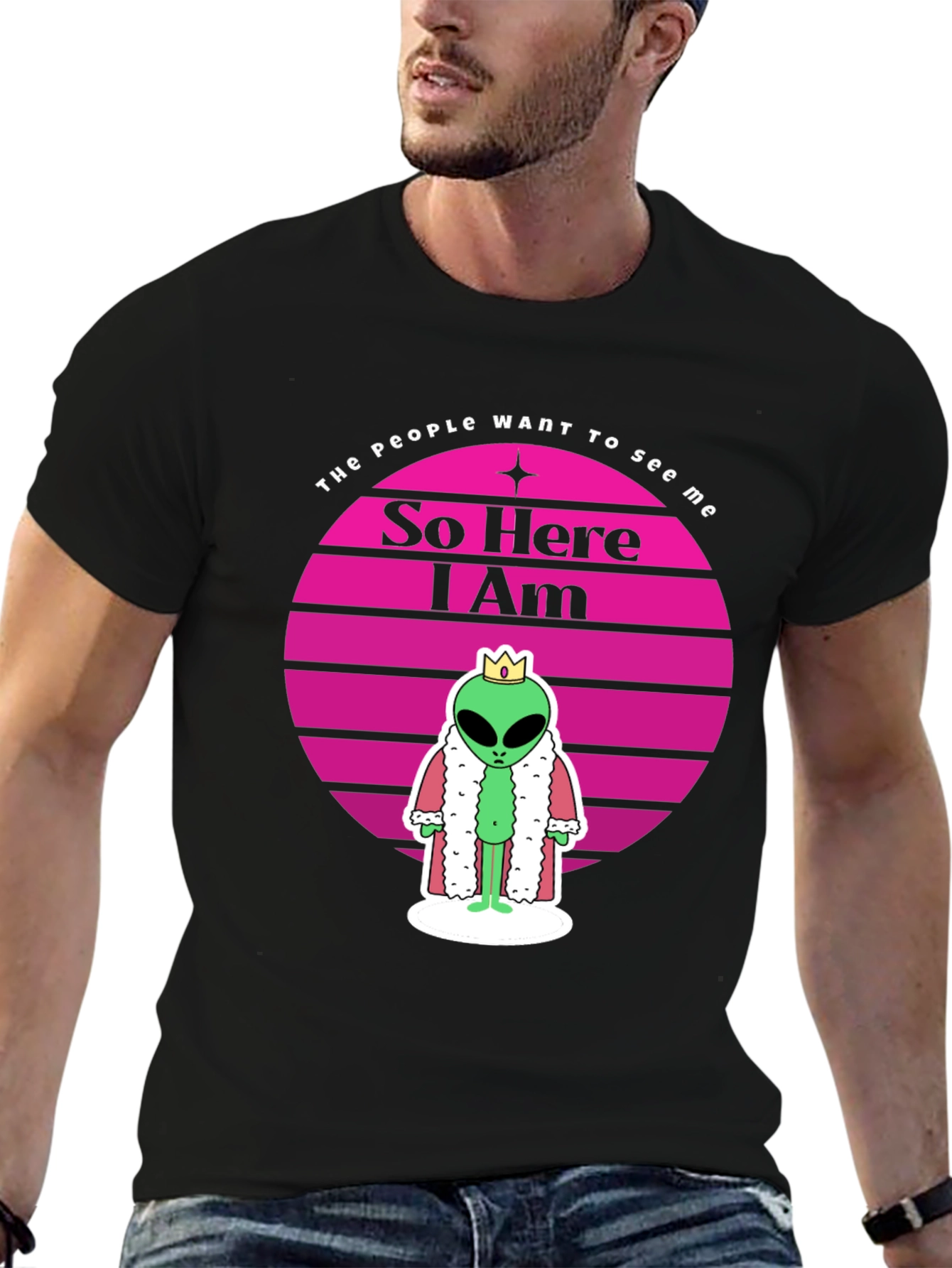 Black So Here I Am Alien King T-Shirt view 6