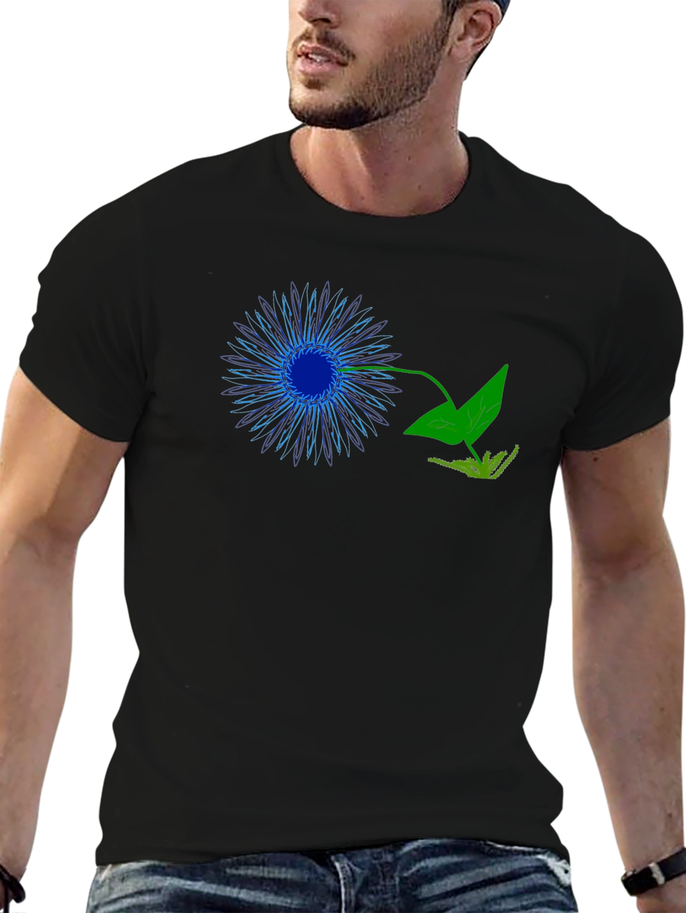 Black Black Graphic Tee - Neon Flower Design view 6