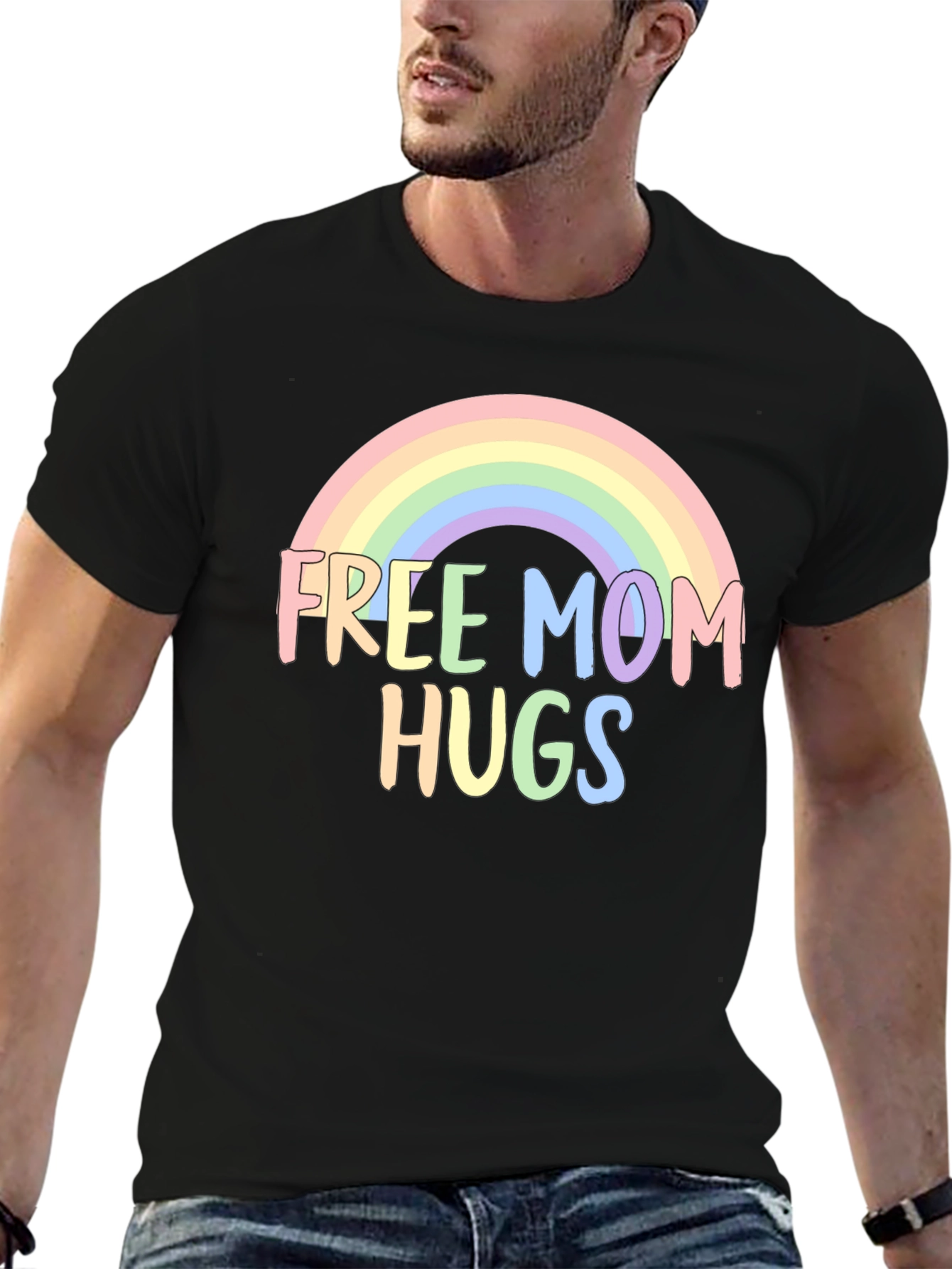 Black Free Mom Hugs Rainbow Graphic Tee view 6