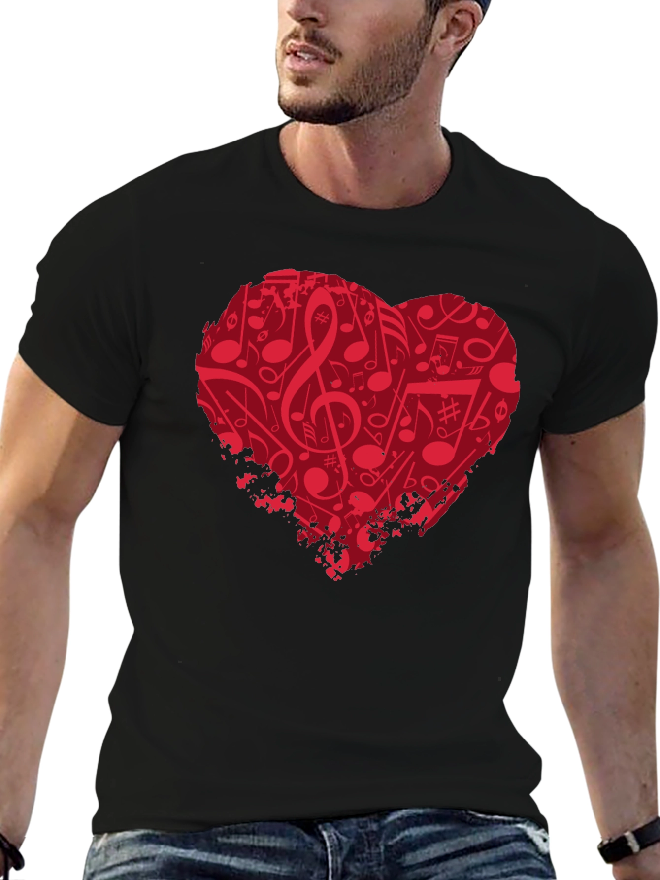 Black Musical Heart Graphic T-Shirt - Black Cotton Tee view 6