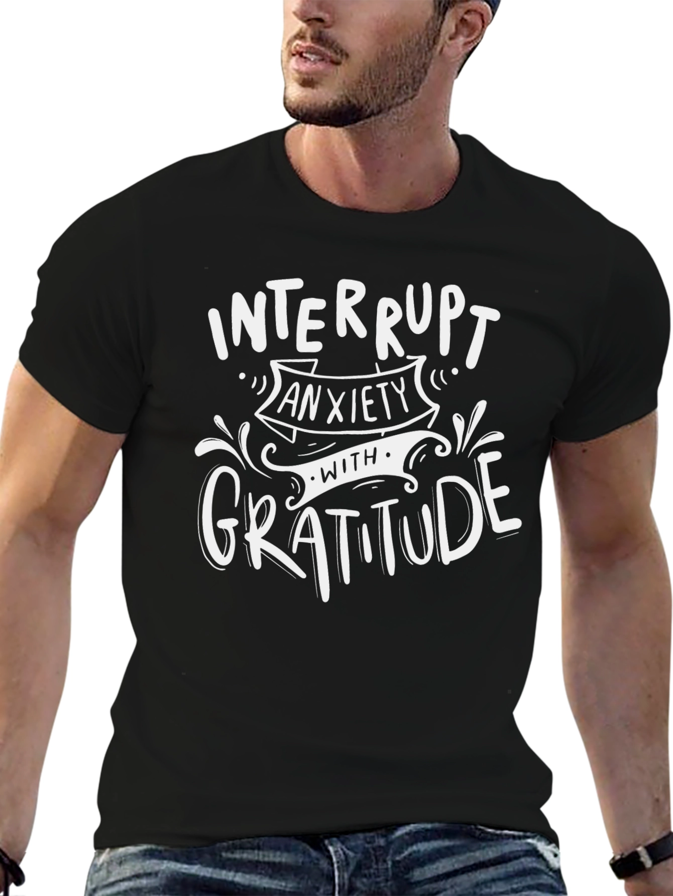 Black Interrupt Anxiety with Gratitude T-Shirt view 6