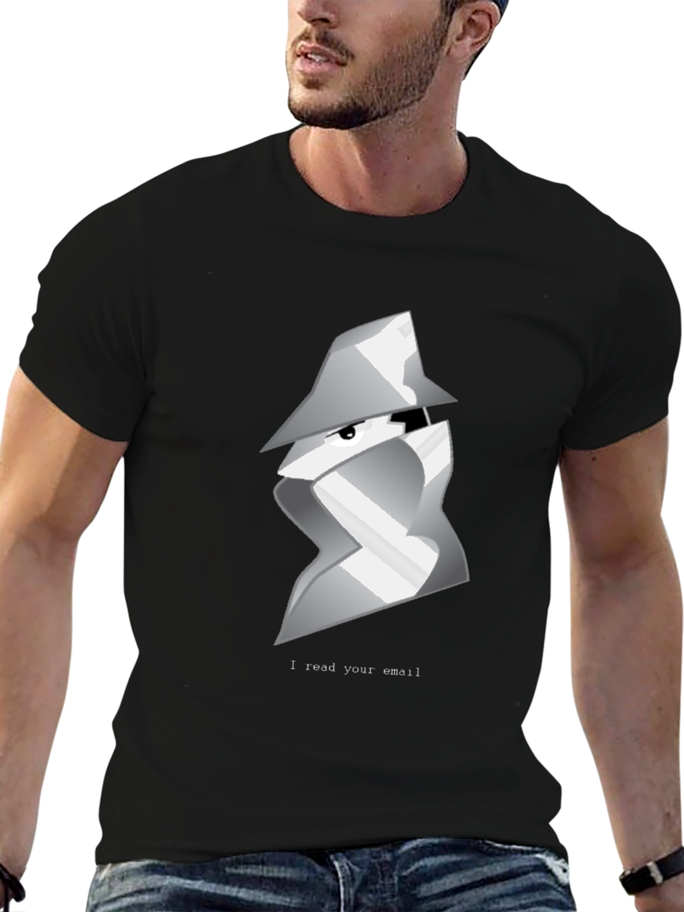 Black Spy Email Reader Graphic T-Shirt - Black view 6