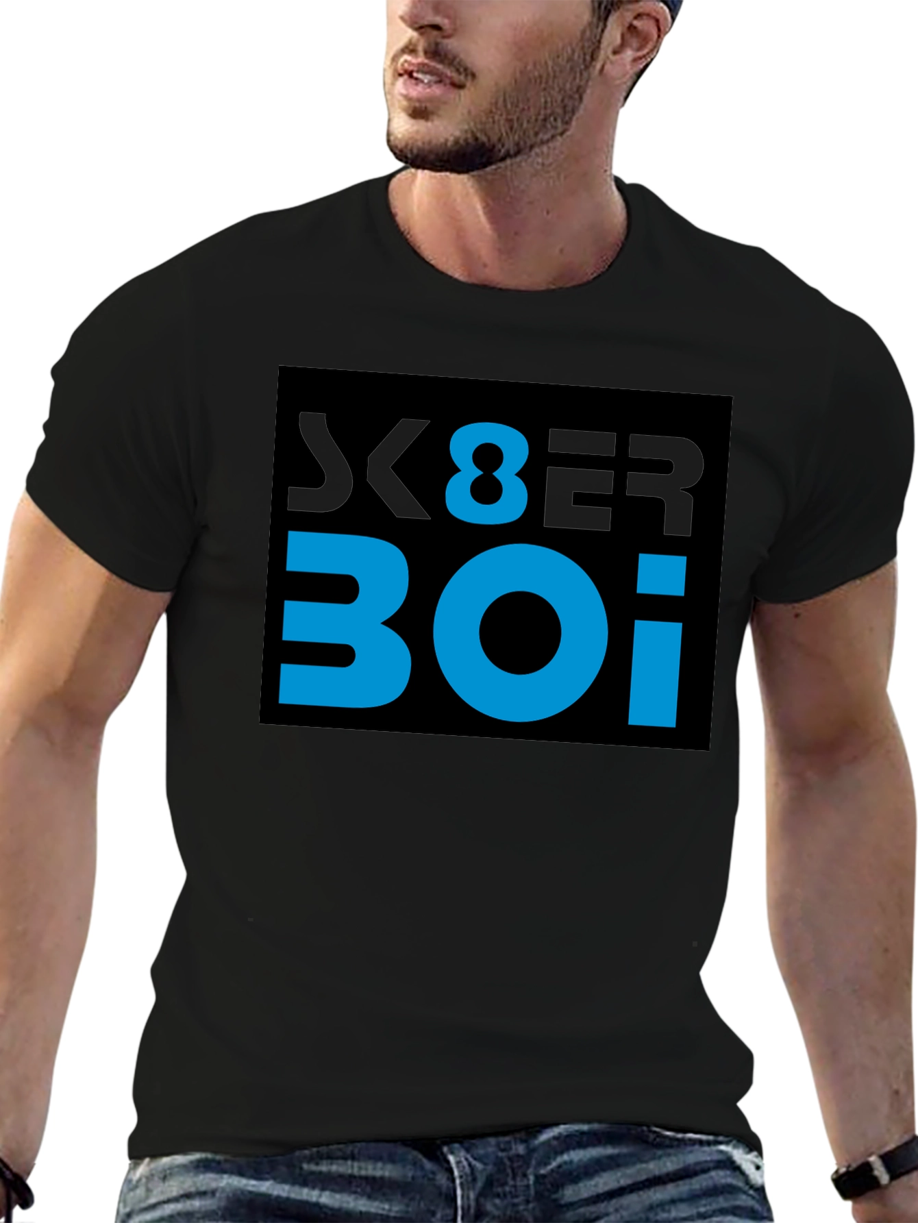 Black Cyber Boi Graphic Tee - Black Cotton T-Shirt view 6