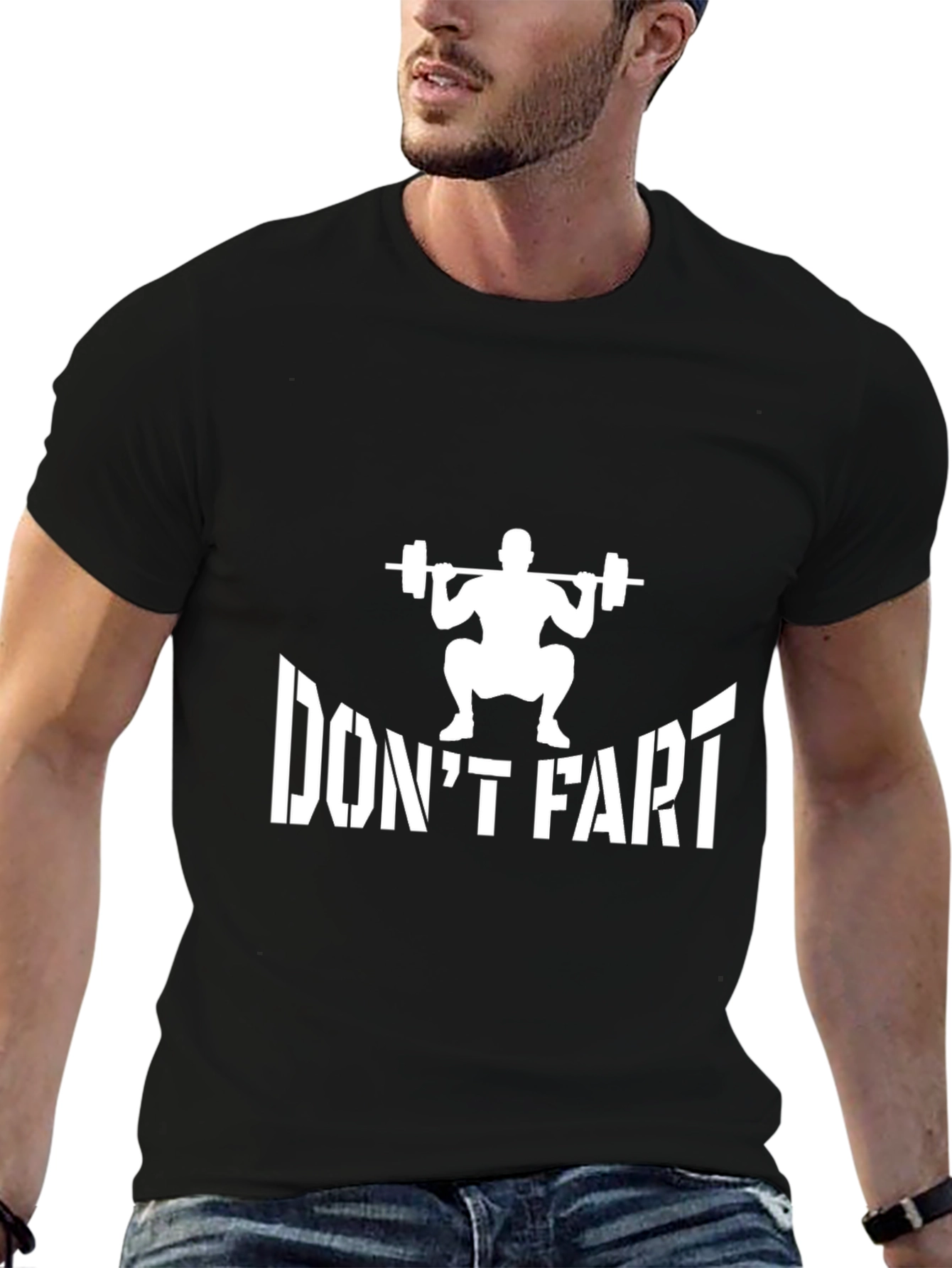 Black Don't Fart Squat T-Shirt - Funny Gym Workout Tee view 6