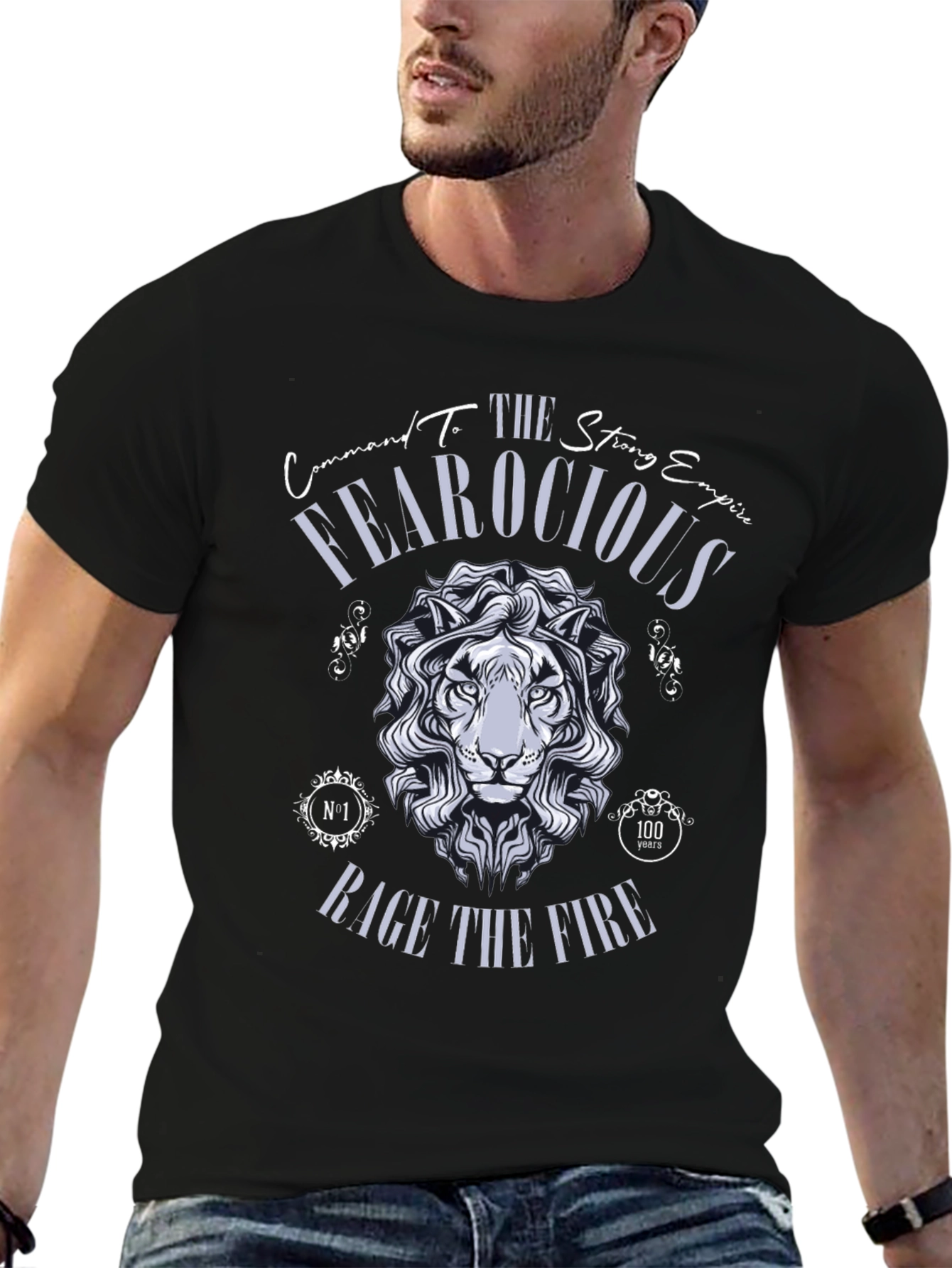 Black Fearocious Lion Graphic Print T-Shirt view 6