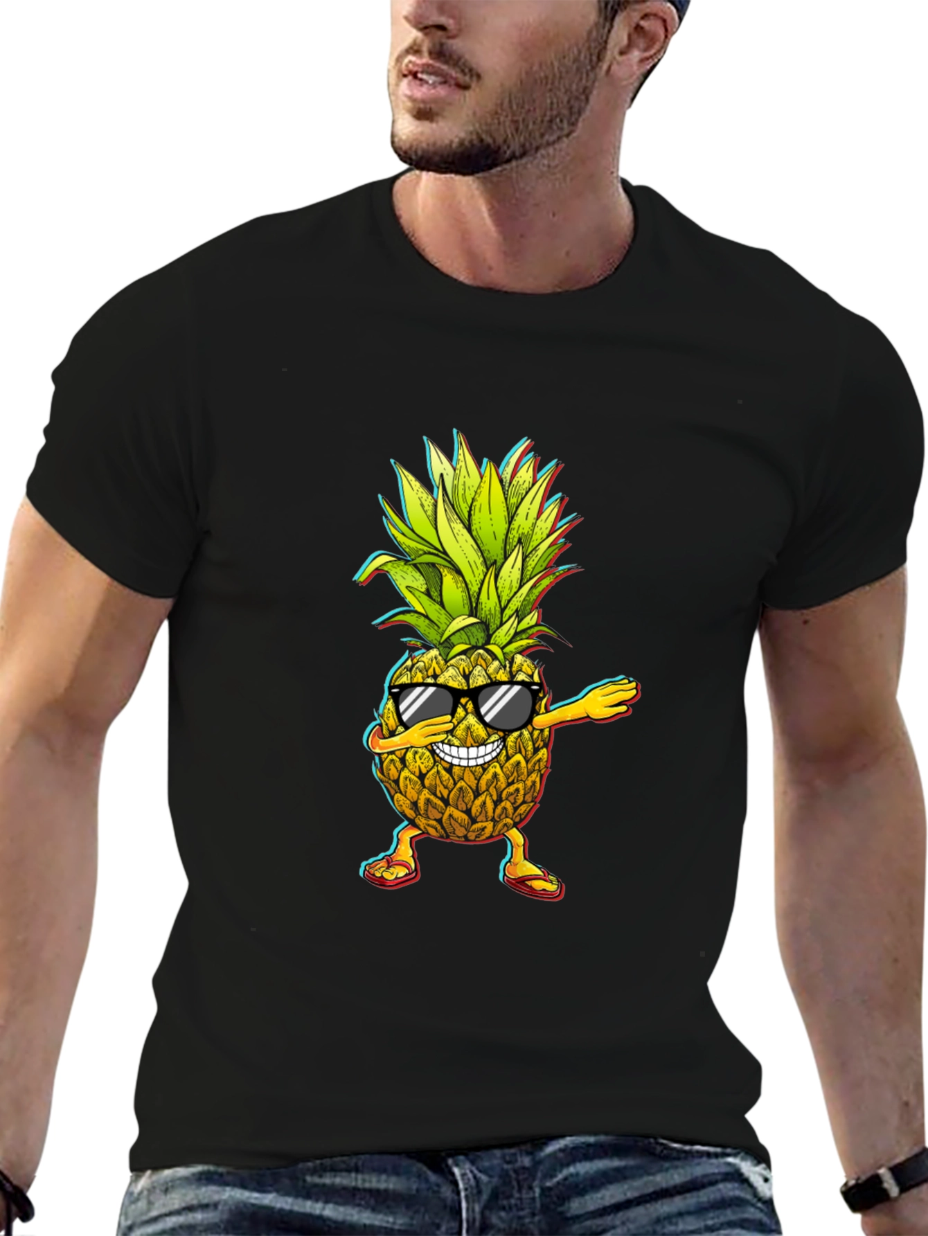 Black Dabbing Pineapple Graphic Tee - Cool Fruit Design! view 6