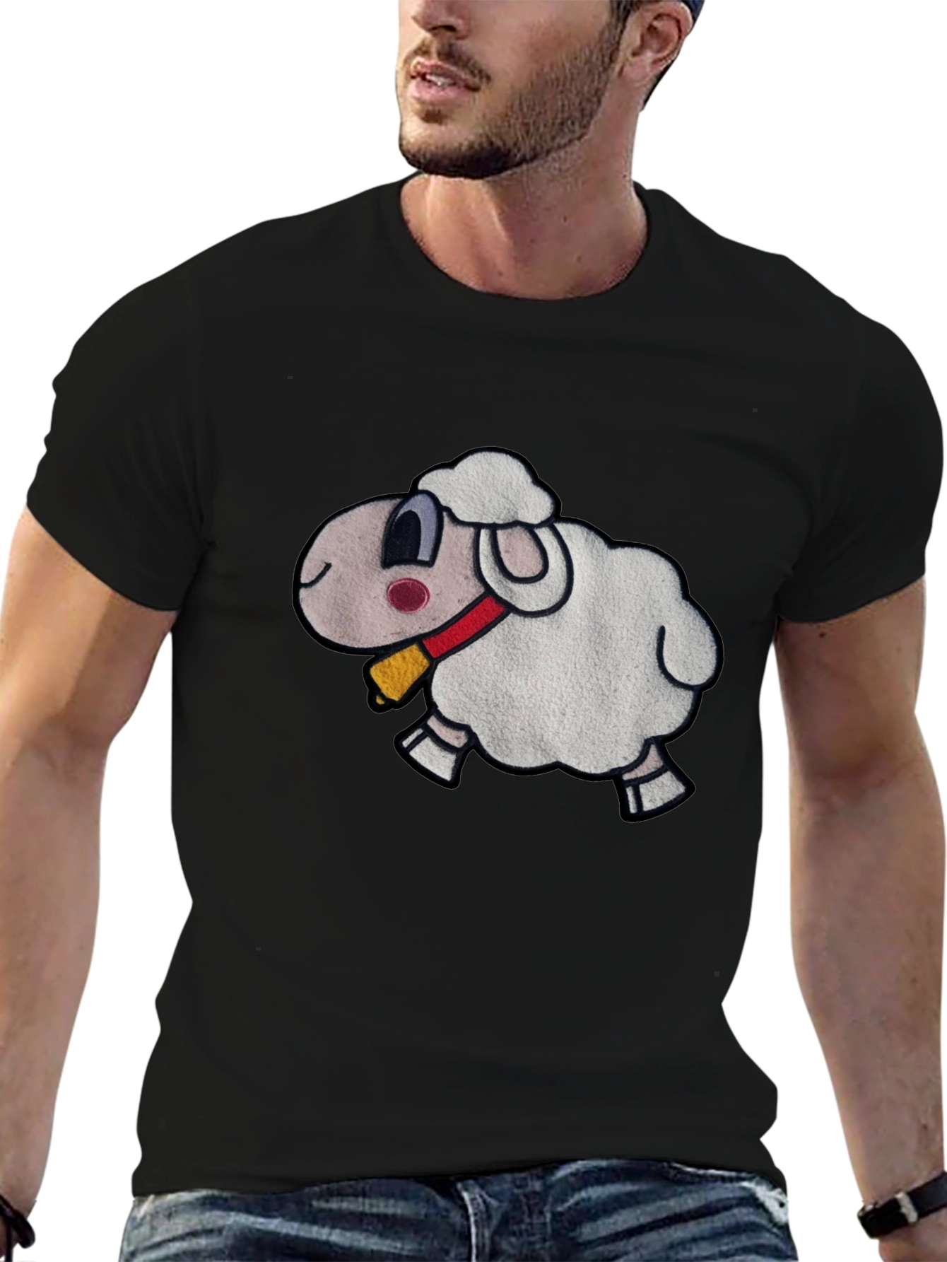 Black Cartoon Sheep Graphic Black T-Shirt view 6