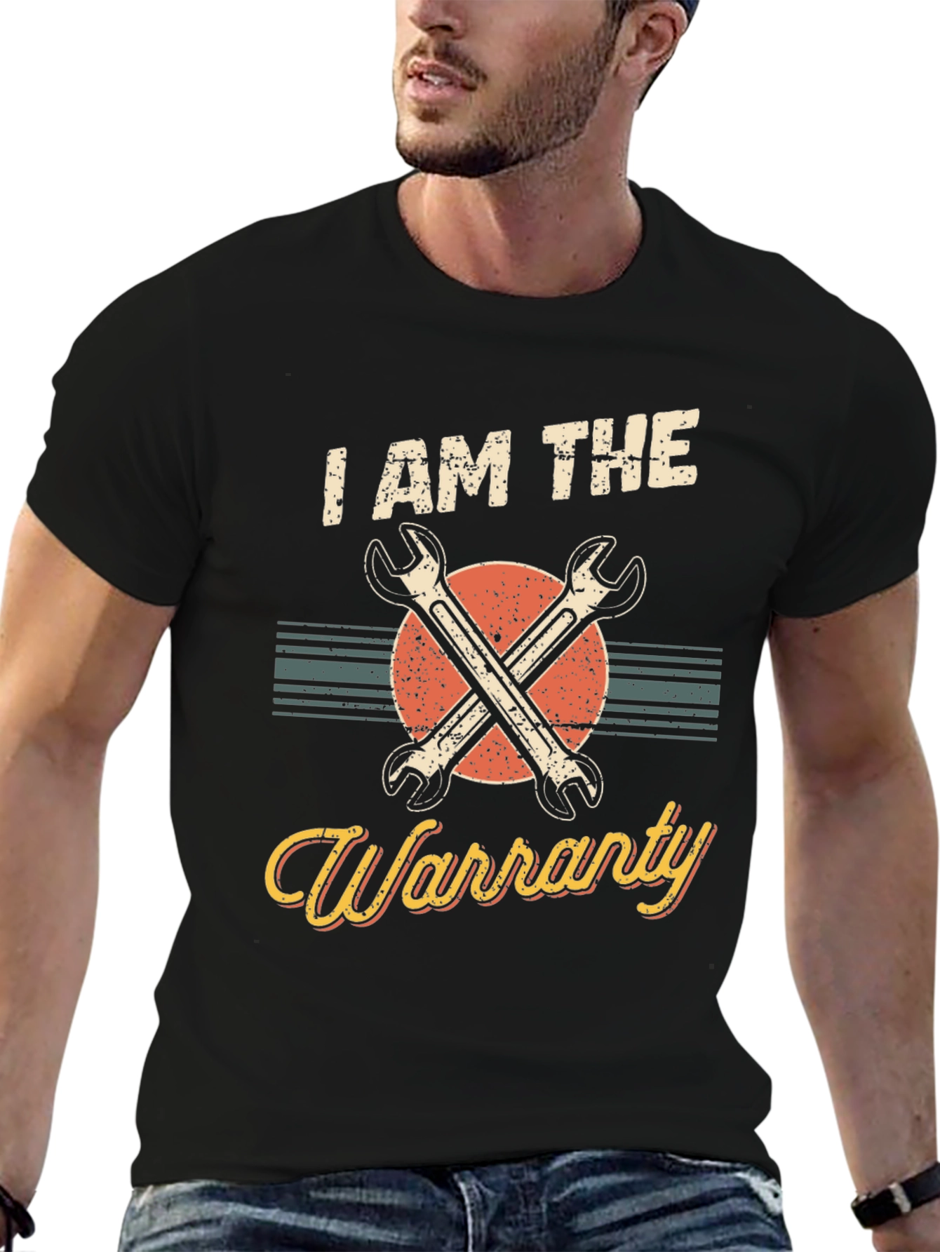 Black I AM THE Warranty Mechanic Graphic T-Shirt view 6