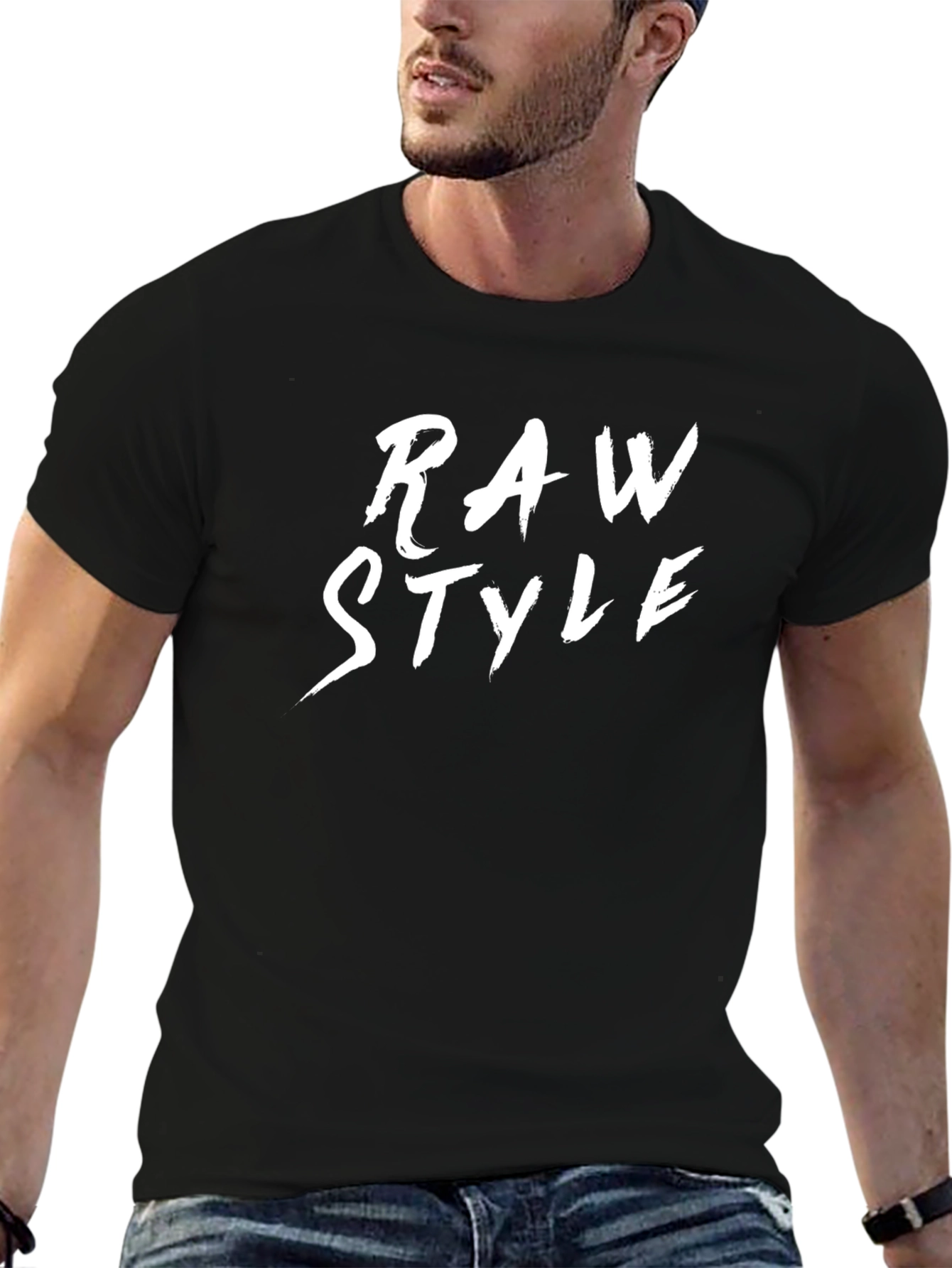 Black Raw Style Graphic Tee - Men's Black T-Shirt view 6