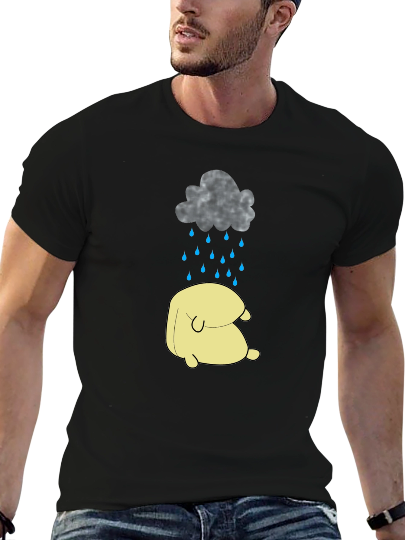 Black Sad Cloud & Character Graphic Tee - Black Cotton view 6