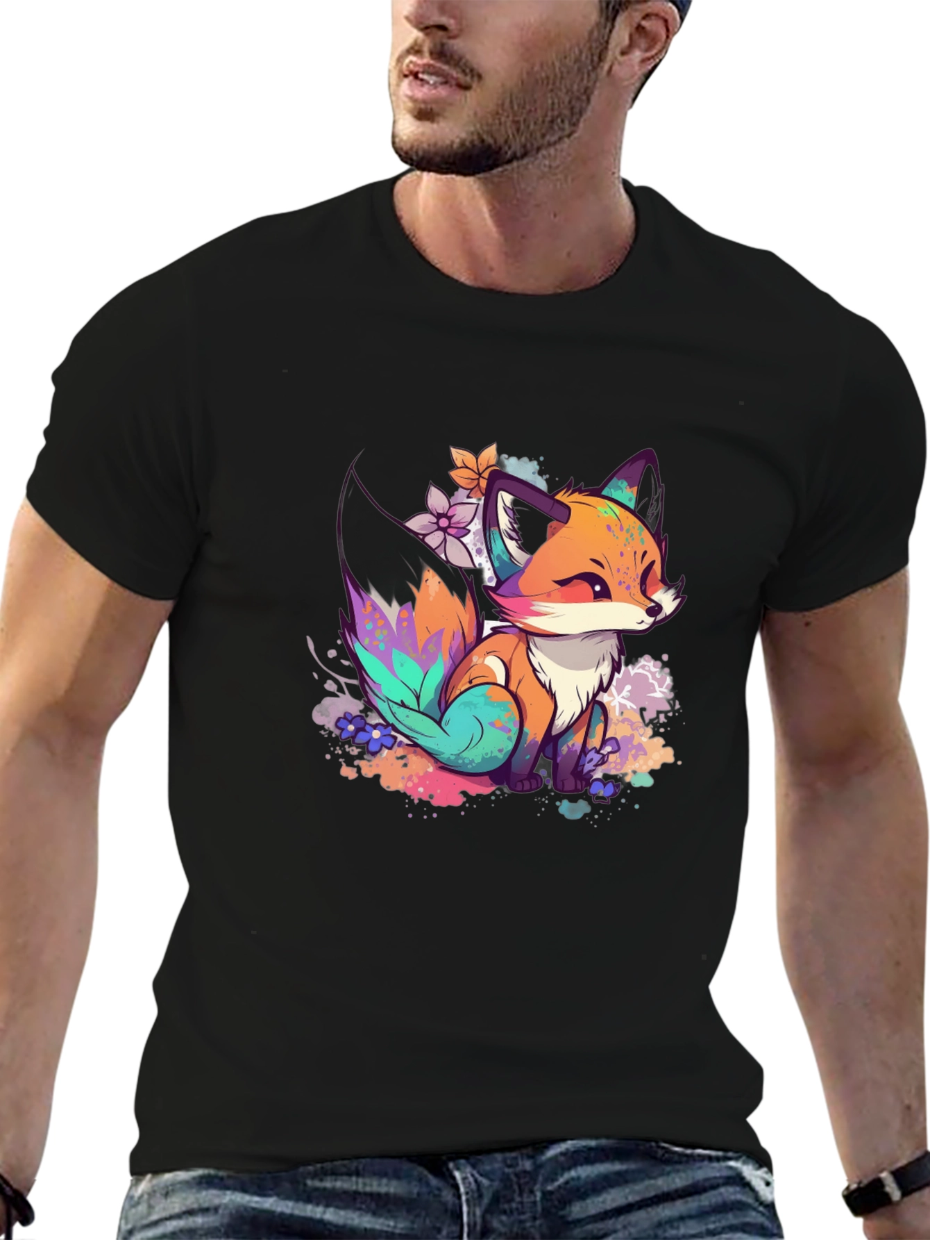 Black Fox Art Graphic Tee - Black view 6