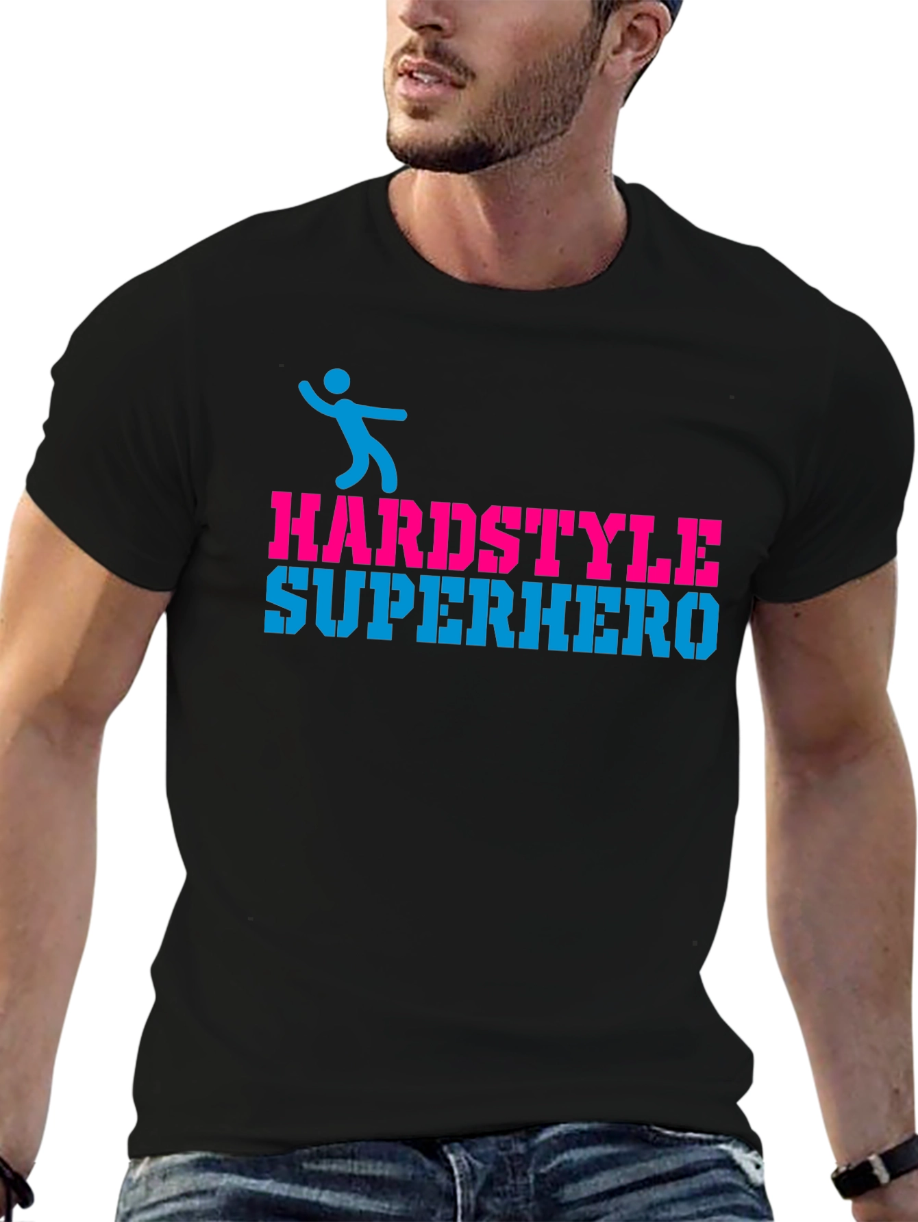 Black Hardstyle Superhero Black Graphic T-Shirt view 6