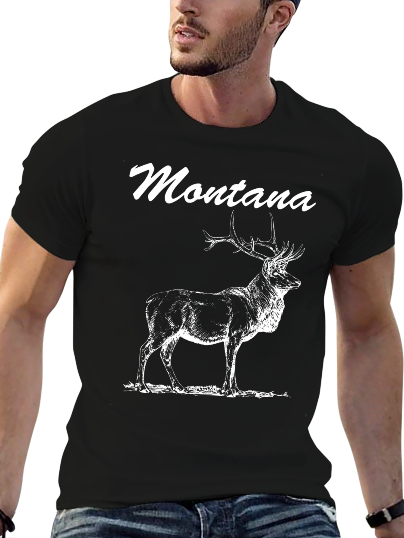 Black Montana Deer Graphic Tee - Black Cotton Blend view 6